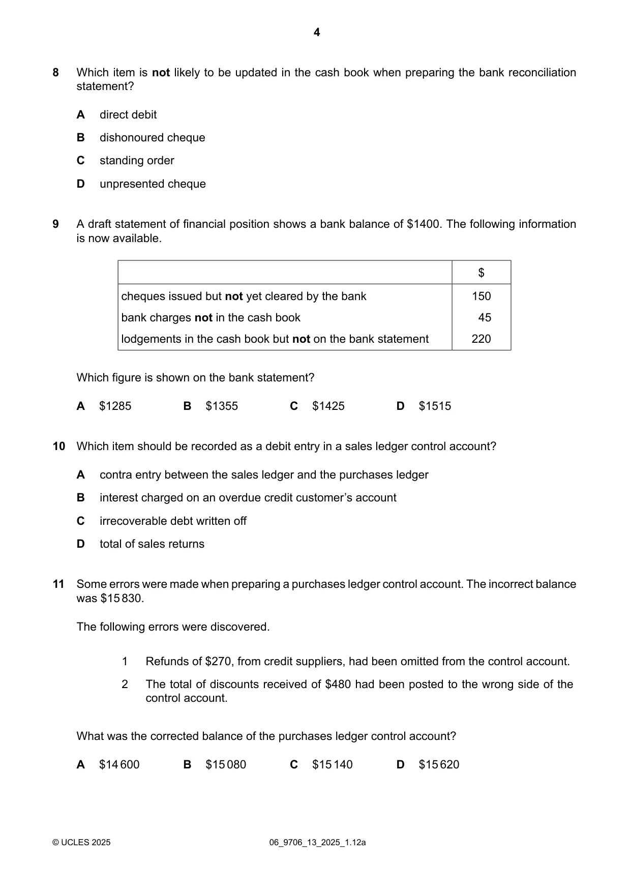 Cambridge A Level Accounting 9706 2025 May/June Paper 1 · Variant 3 question paper, page 4 of 12