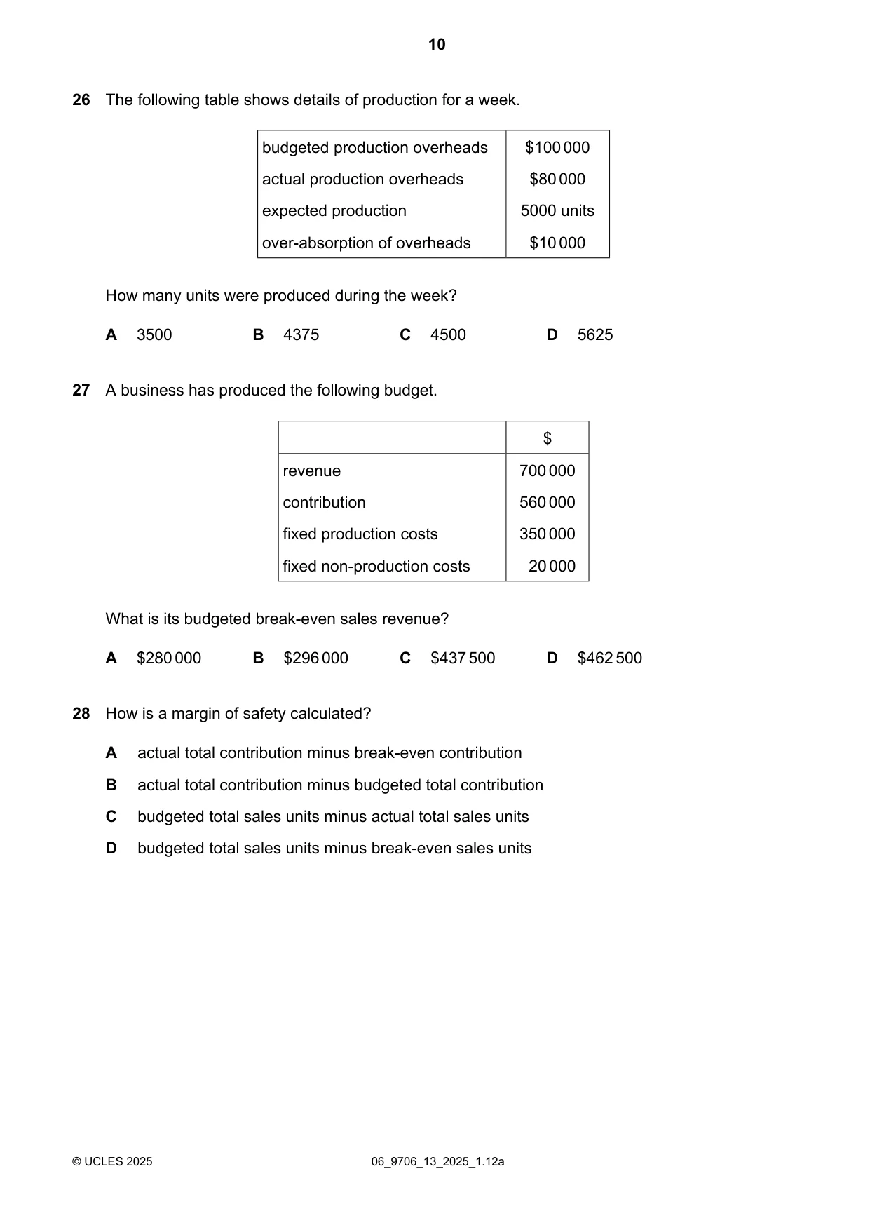 Cambridge A Level Accounting 9706 2025 May/June Paper 1 · Variant 3 question paper, page 10 of 12