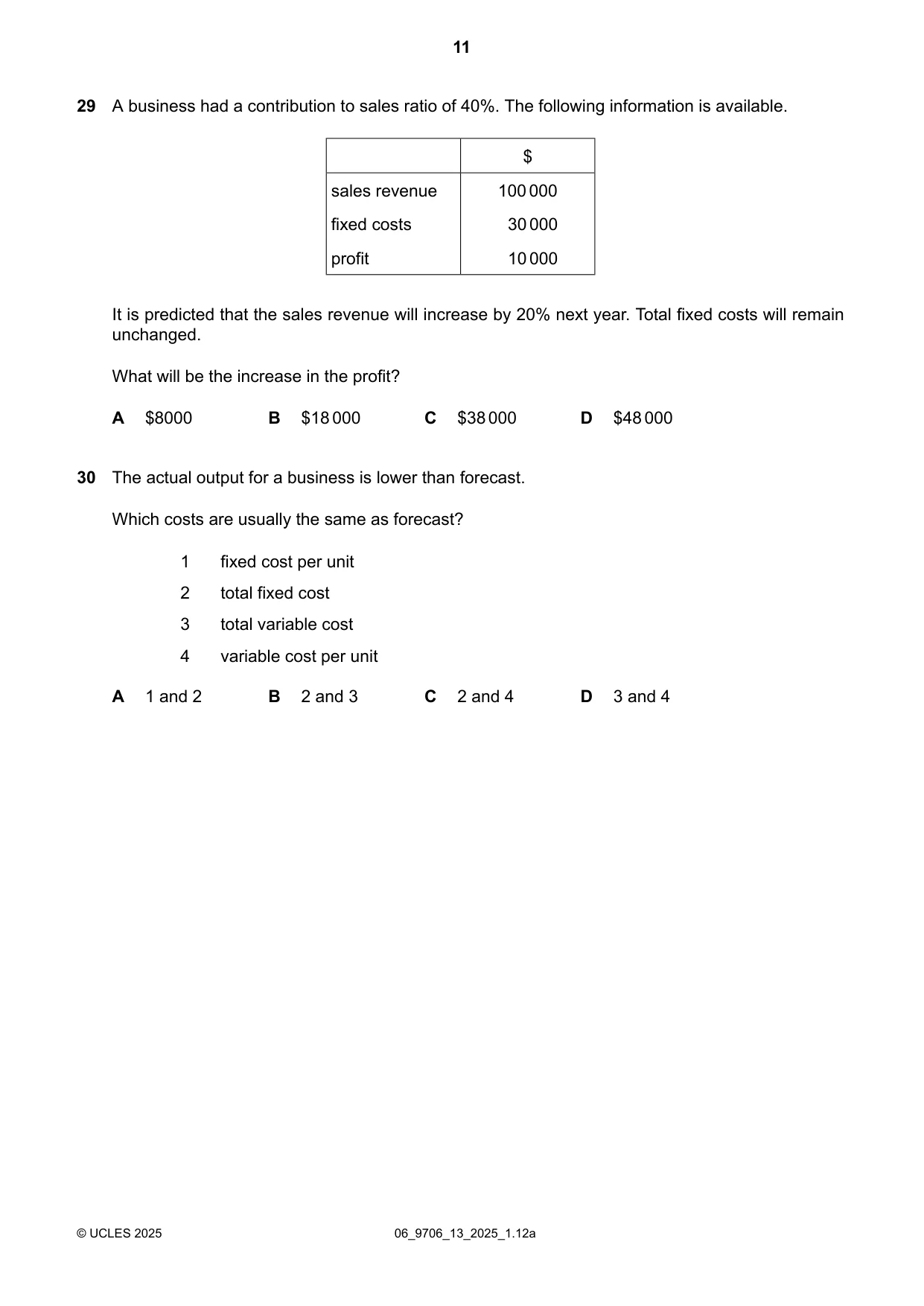 Cambridge A Level Accounting 9706 2025 May/June Paper 1 · Variant 3 question paper, page 11 of 12
