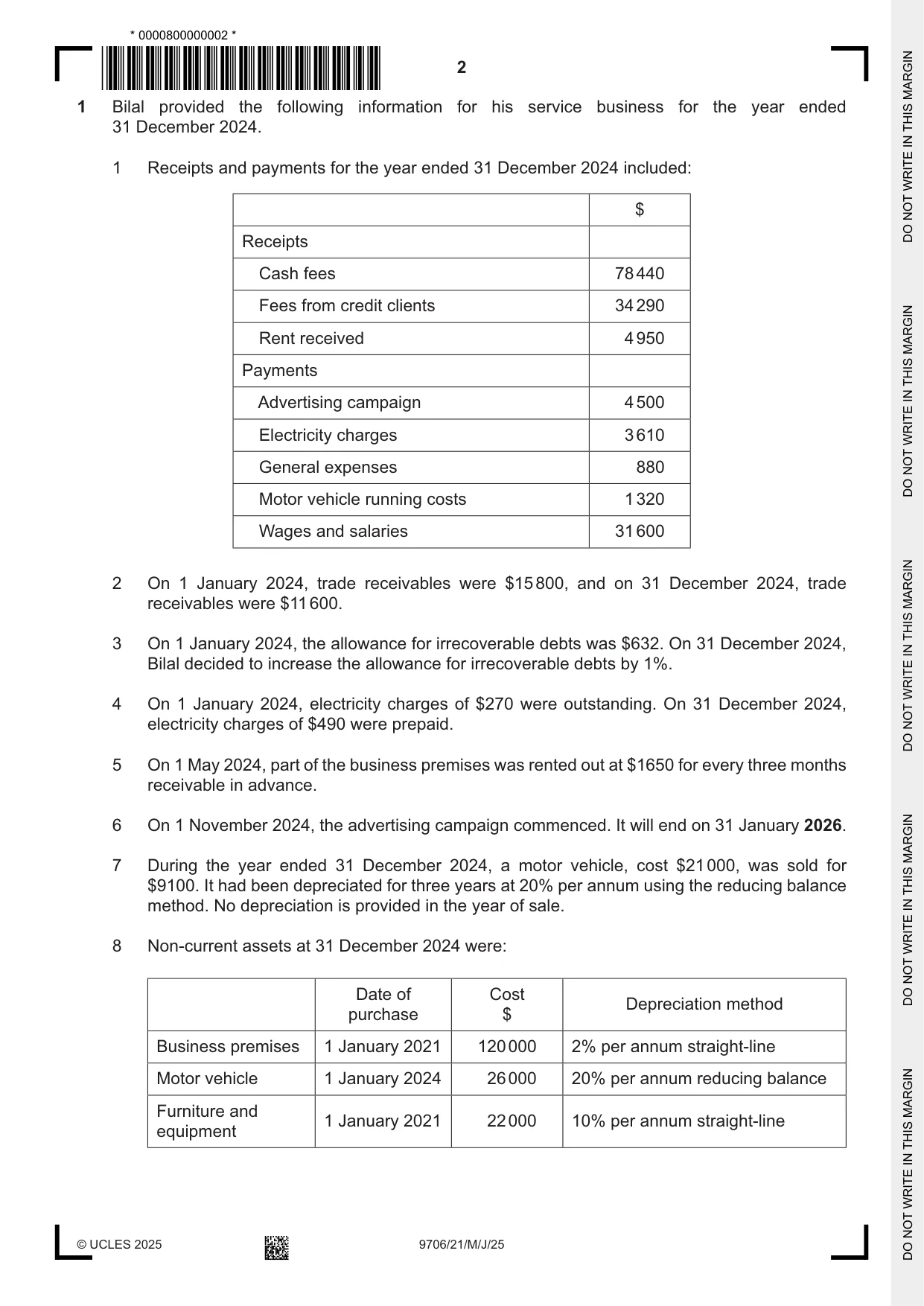 Cambridge A Level Accounting 9706 2025 May/June Paper 2 · Variant 1 question paper, page 2 of 20