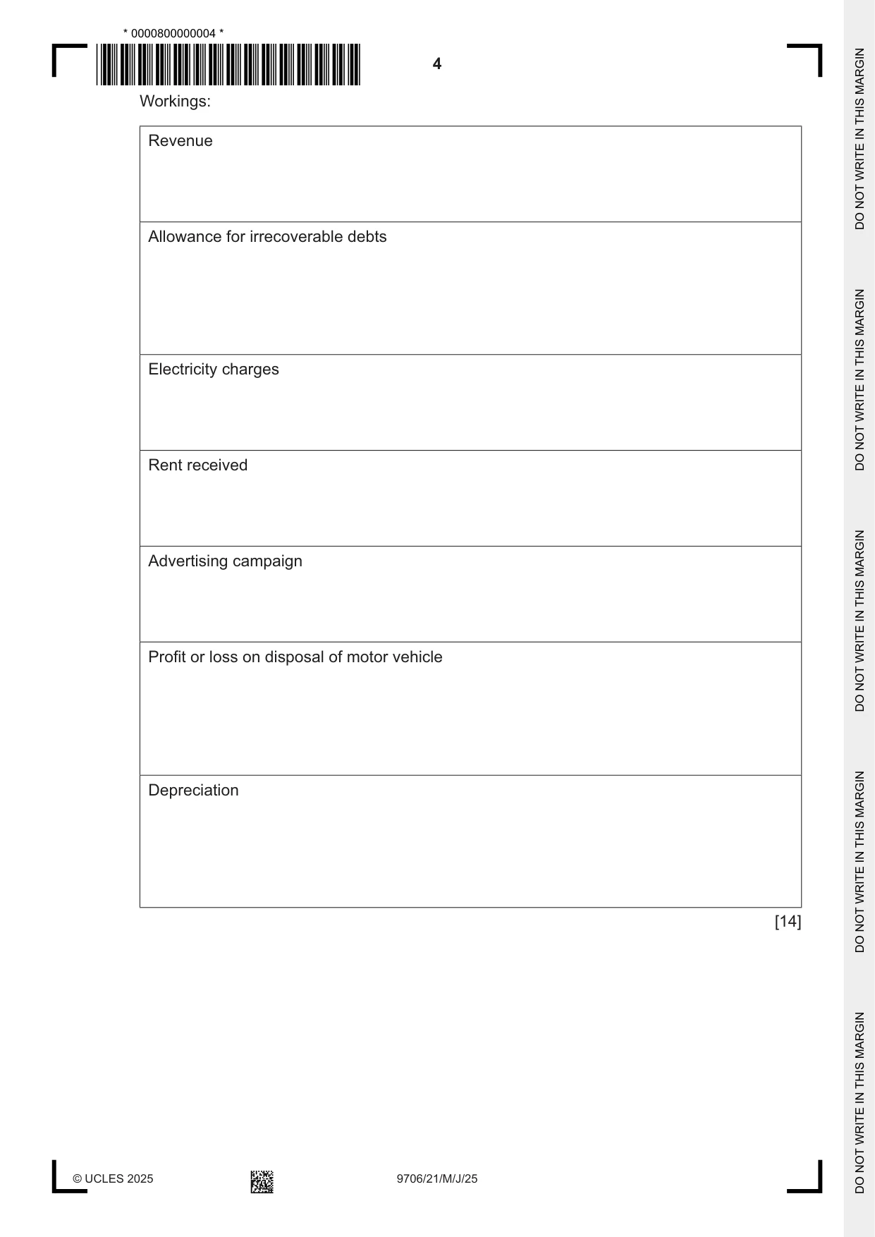 Cambridge A Level Accounting 9706 2025 May/June Paper 2 · Variant 1 question paper, page 4 of 20