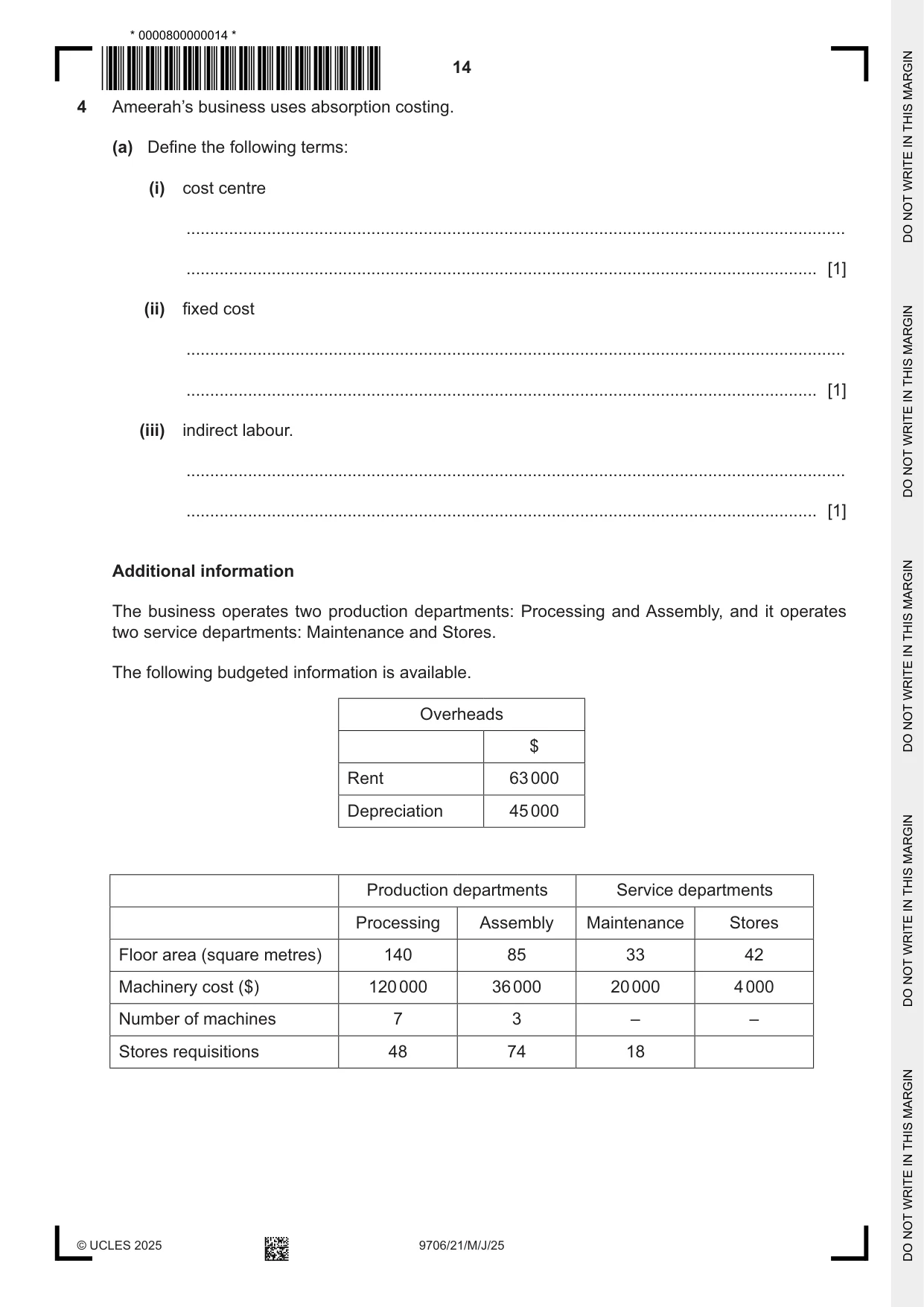 Cambridge A Level Accounting 9706 2025 May/June Paper 2 · Variant 1 question paper, page 14 of 20