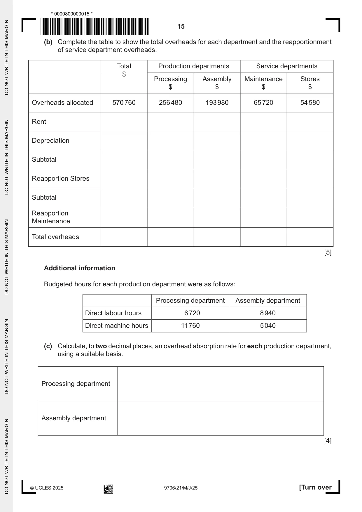 Cambridge A Level Accounting 9706 2025 May/June Paper 2 · Variant 1 question paper, page 15 of 20