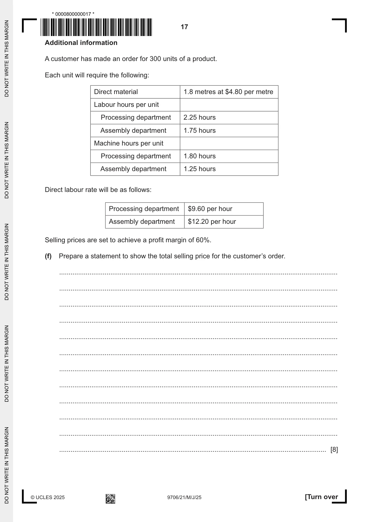 Cambridge A Level Accounting 9706 2025 May/June Paper 2 · Variant 1 question paper, page 17 of 20