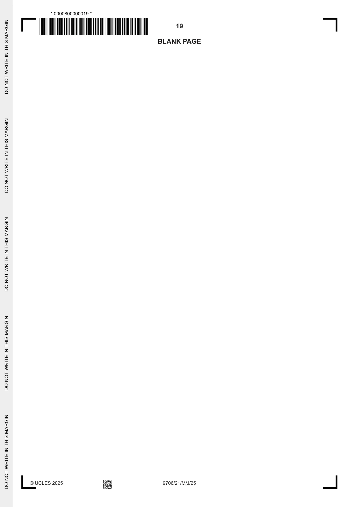 Cambridge A Level Accounting 9706 2025 May/June Paper 2 · Variant 1 question paper, page 19 of 20