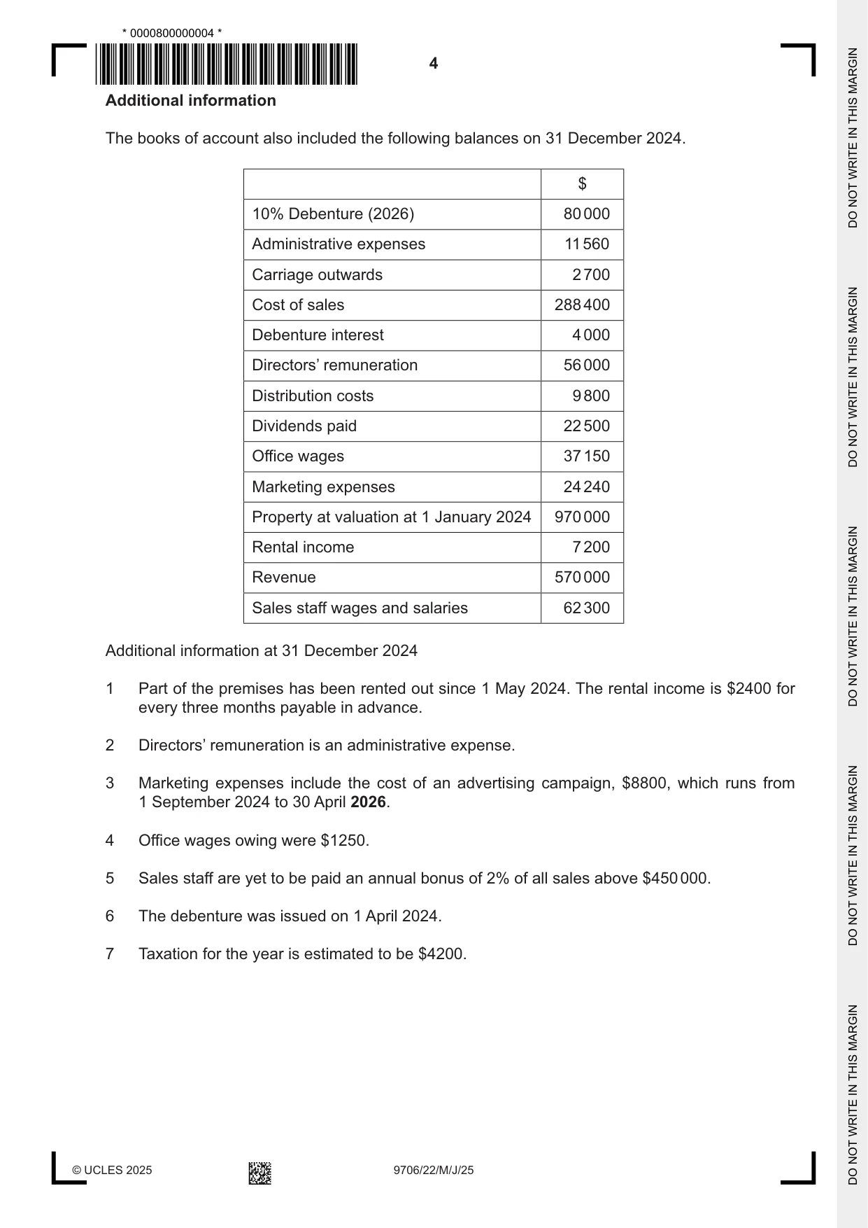 Cambridge A Level Accounting 9706 2025 May/June Paper 2 · Variant 2 question paper, page 4 of 20