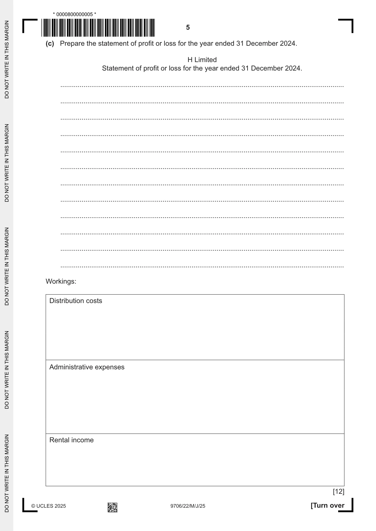Cambridge A Level Accounting 9706 2025 May/June Paper 2 · Variant 2 question paper, page 5 of 20