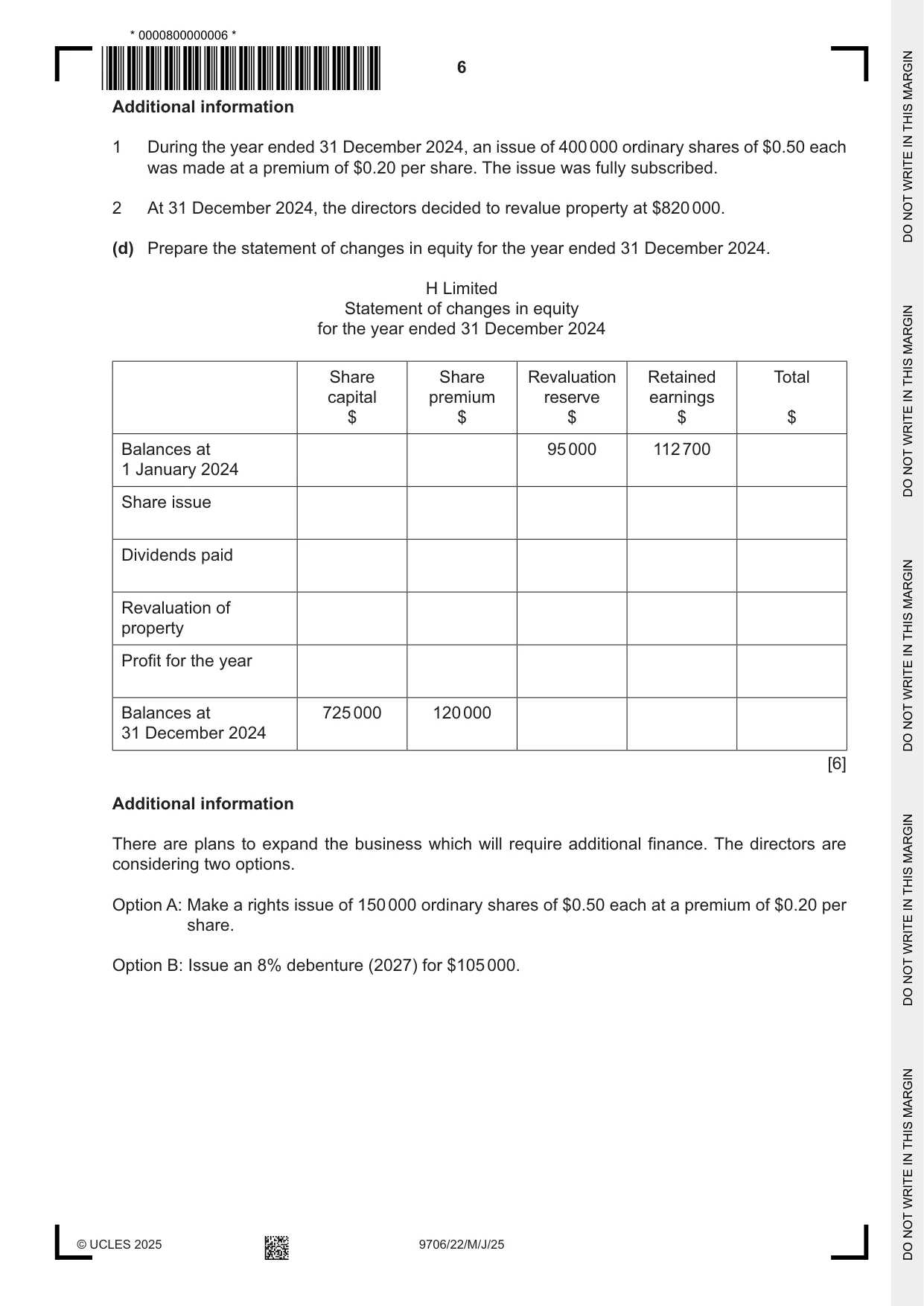 Cambridge A Level Accounting 9706 2025 May/June Paper 2 · Variant 2 question paper, page 6 of 20
