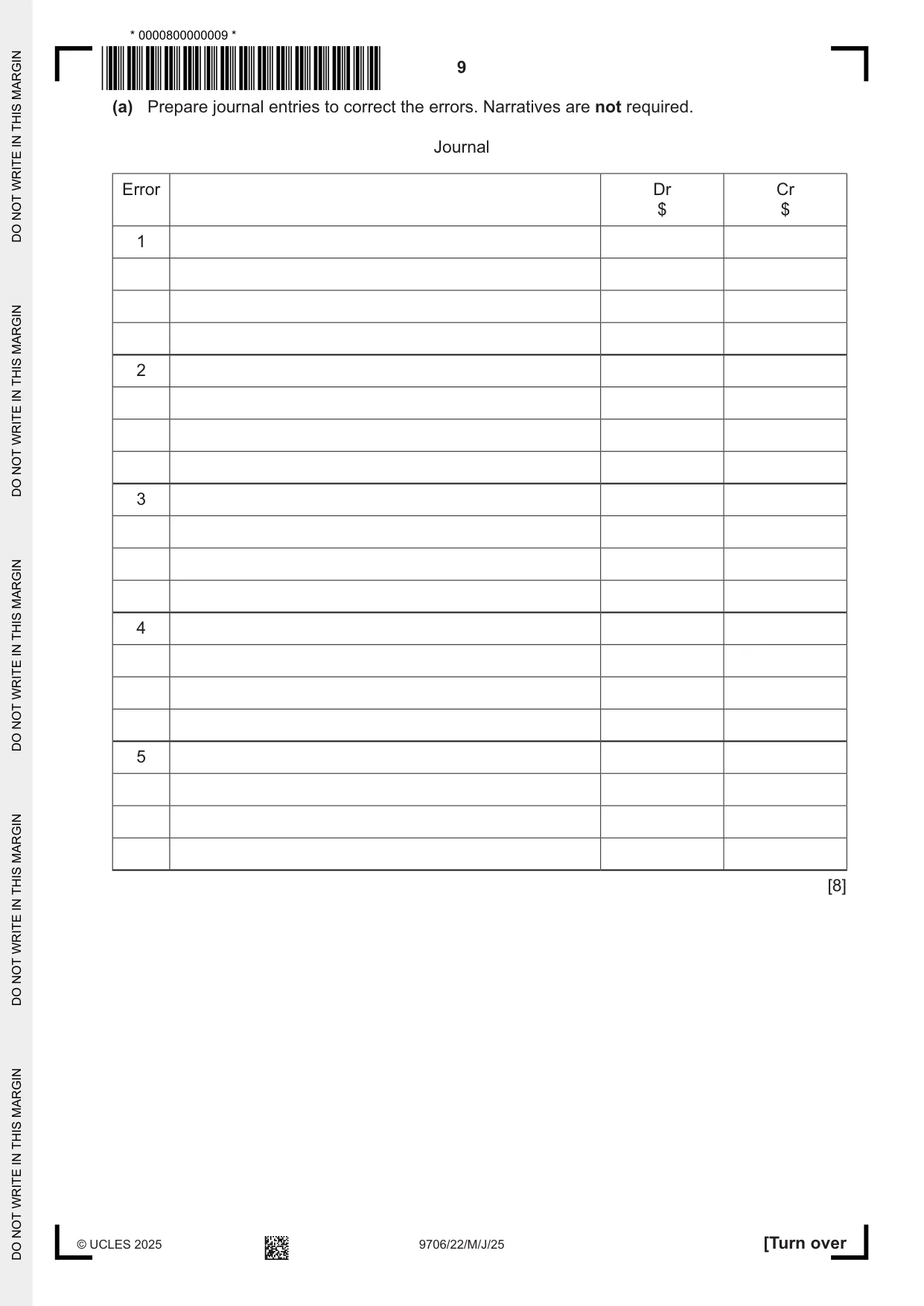 Cambridge A Level Accounting 9706 2025 May/June Paper 2 · Variant 2 question paper, page 9 of 20