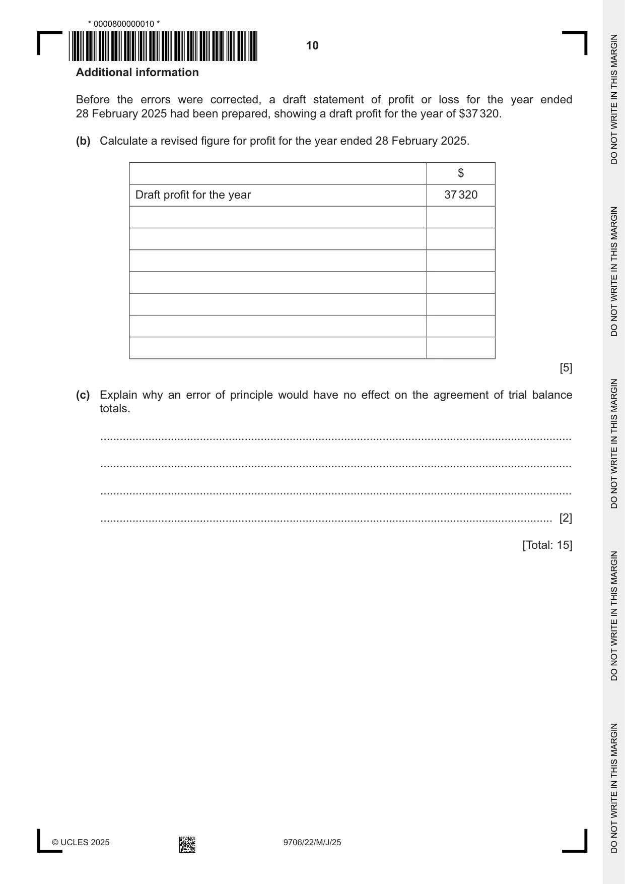 Cambridge A Level Accounting 9706 2025 May/June Paper 2 · Variant 2 question paper, page 10 of 20