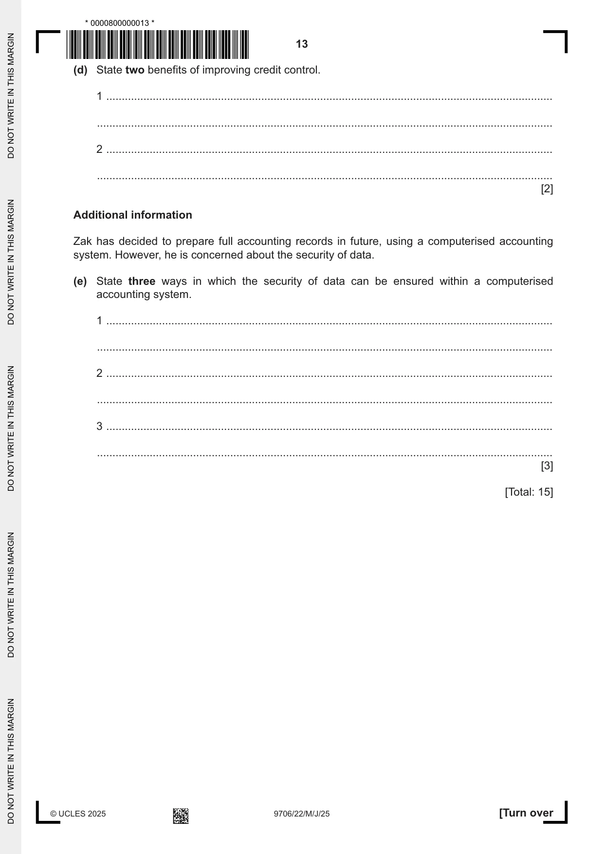 Cambridge A Level Accounting 9706 2025 May/June Paper 2 · Variant 2 question paper, page 13 of 20