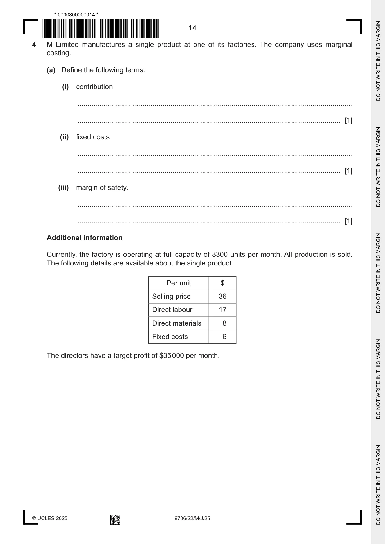Cambridge A Level Accounting 9706 2025 May/June Paper 2 · Variant 2 question paper, page 14 of 20