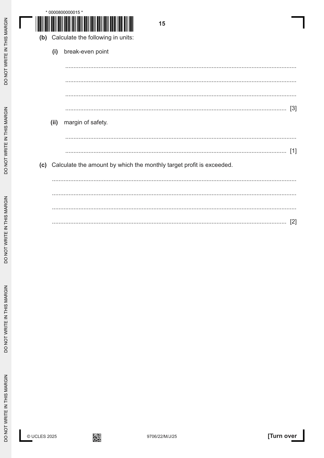 Cambridge A Level Accounting 9706 2025 May/June Paper 2 · Variant 2 question paper, page 15 of 20