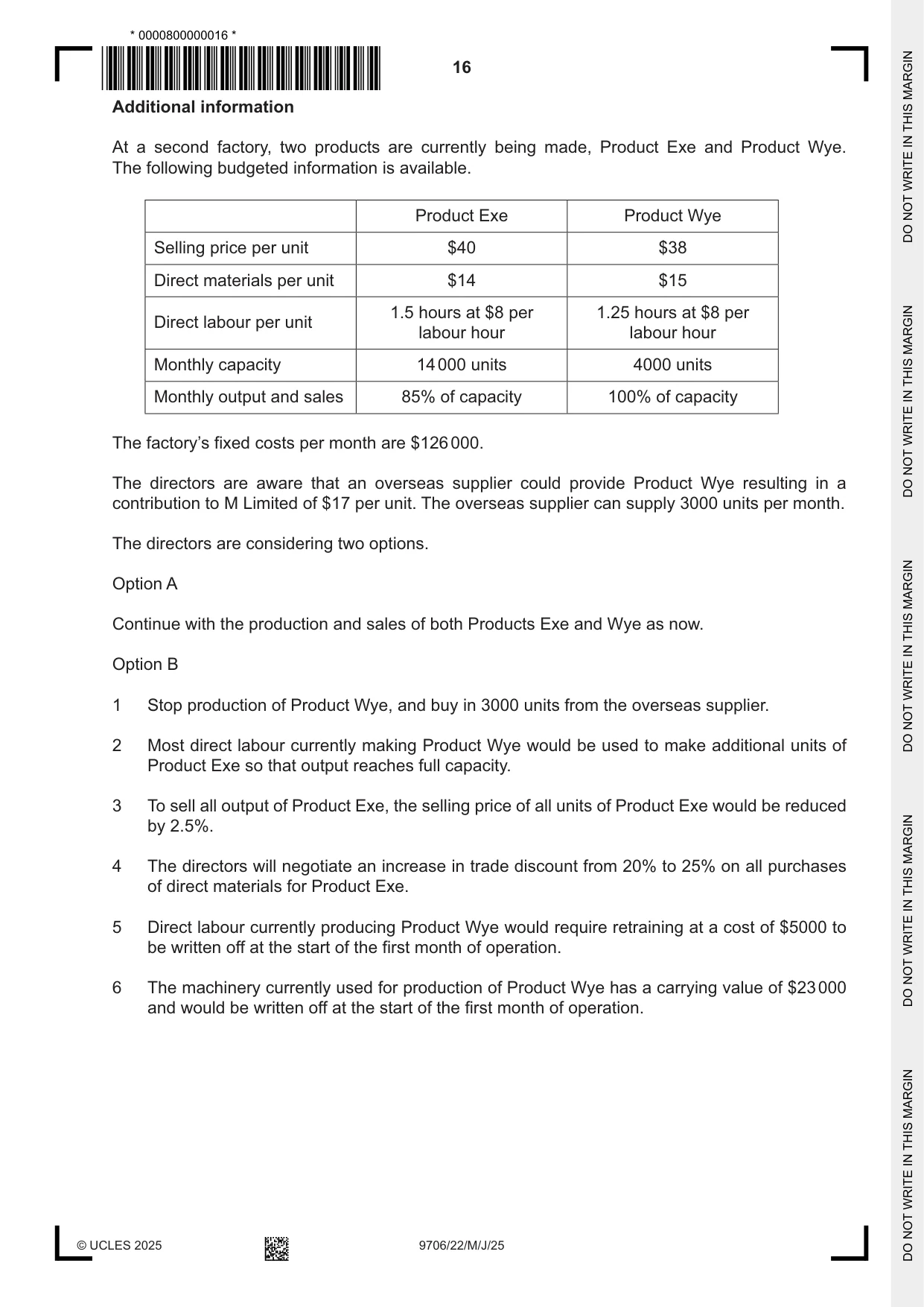 Cambridge A Level Accounting 9706 2025 May/June Paper 2 · Variant 2 question paper, page 16 of 20