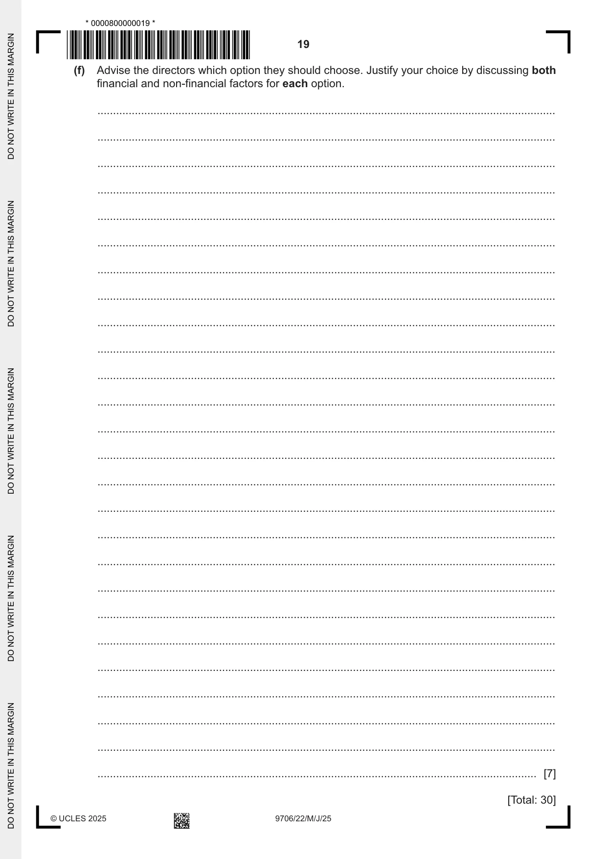 Cambridge A Level Accounting 9706 2025 May/June Paper 2 · Variant 2 question paper, page 19 of 20