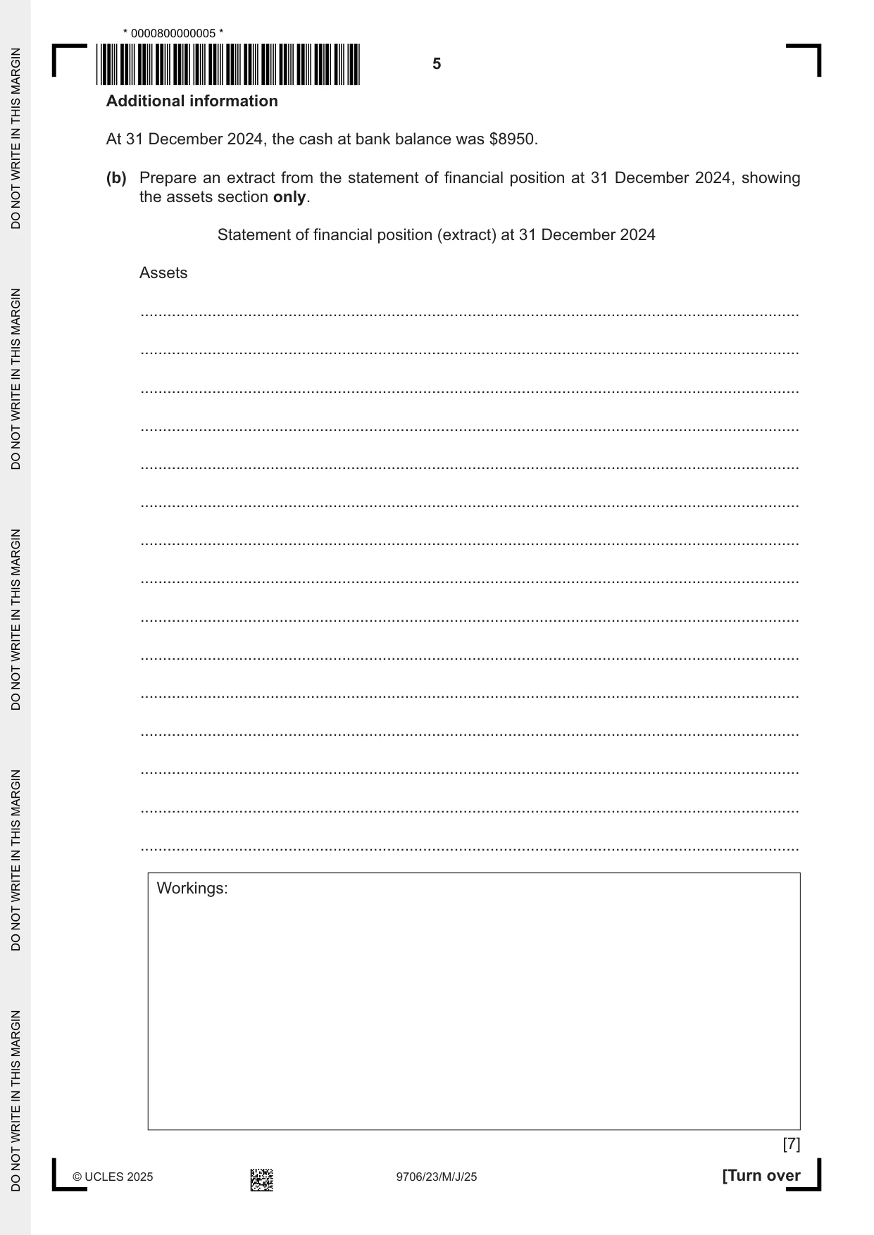Cambridge A Level Accounting 9706 2025 May/June Paper 2 · Variant 3 question paper, page 5 of 20