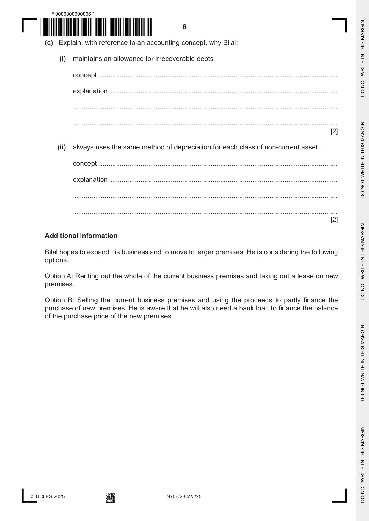 Cambridge A Level Accounting 9706 2025 May/June Paper 2 · Variant 3 question paper, page 6 of 20