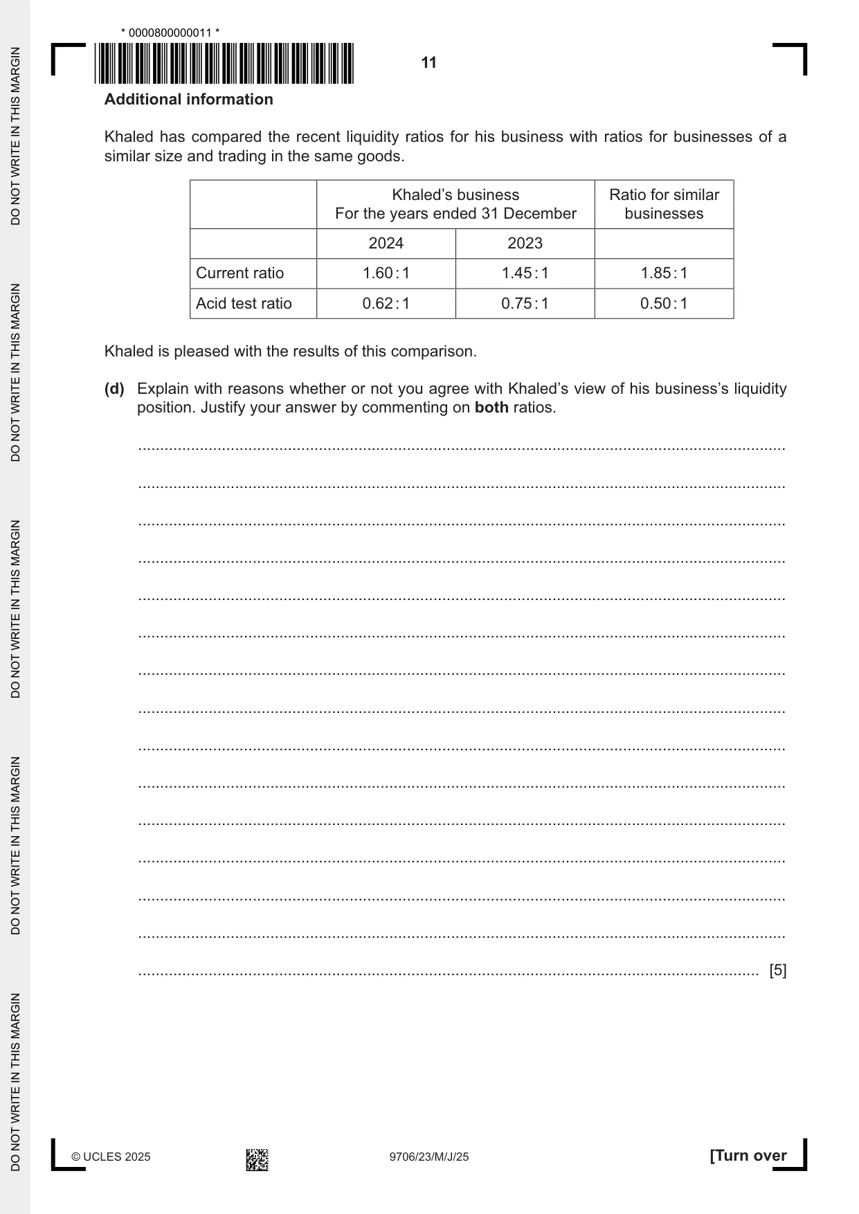 Cambridge A Level Accounting 9706 2025 May/June Paper 2 · Variant 3 question paper, page 11 of 20