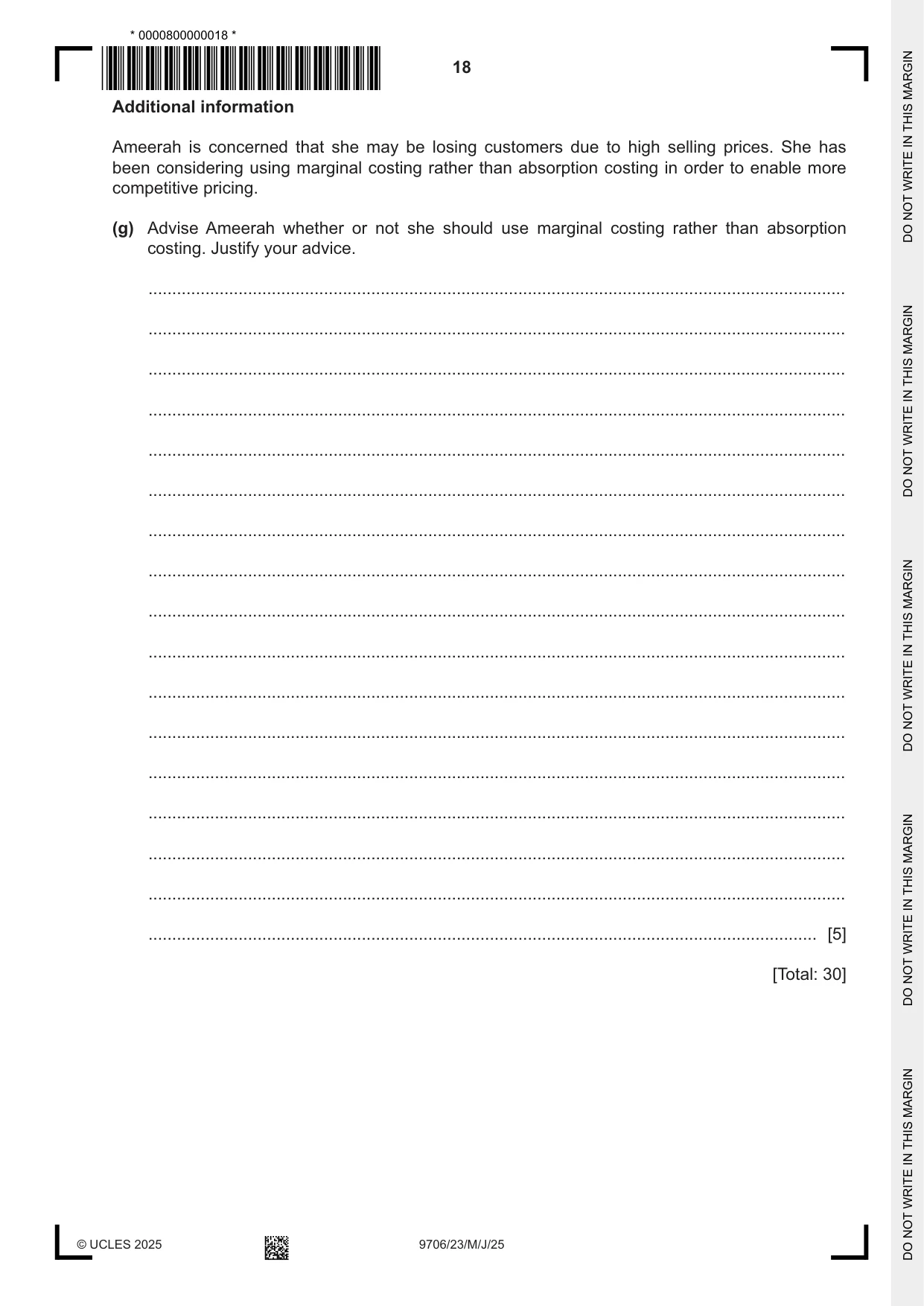 Cambridge A Level Accounting 9706 2025 May/June Paper 2 · Variant 3 question paper, page 18 of 20