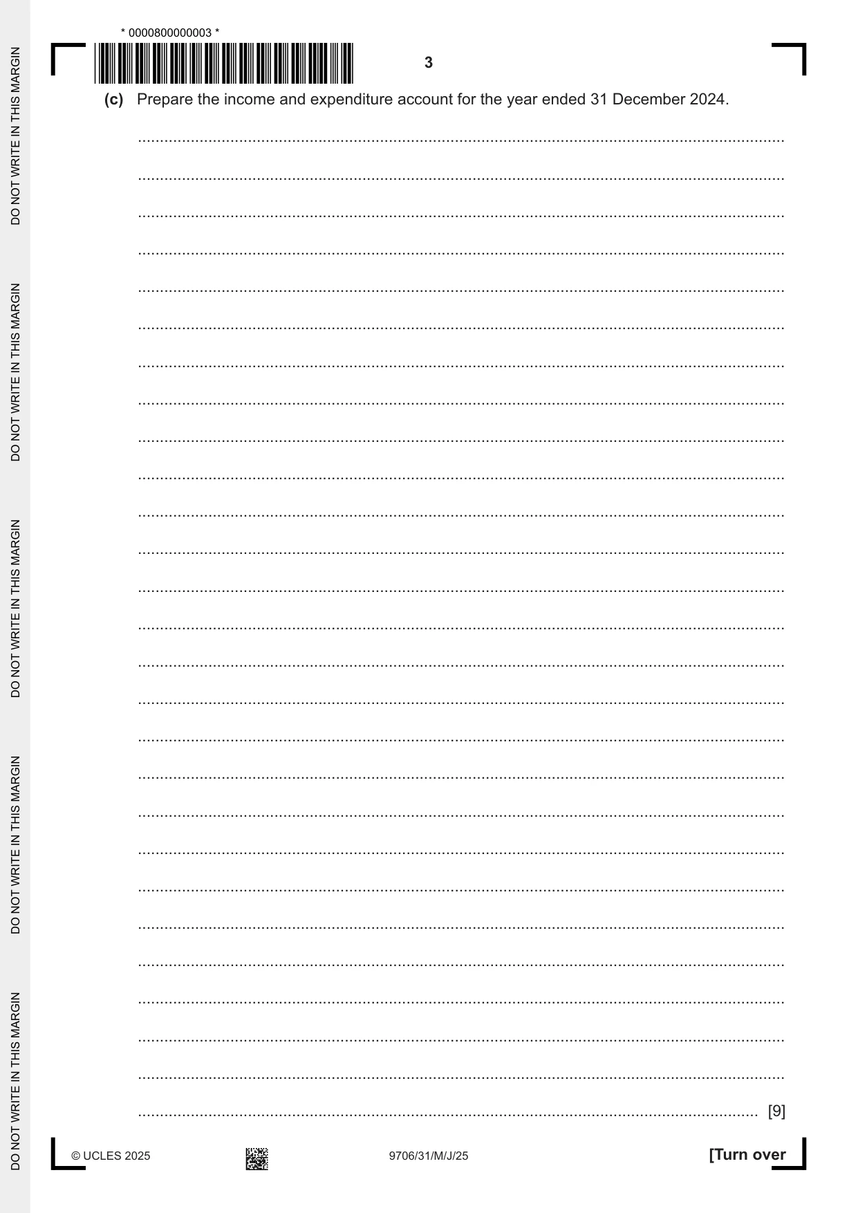 Cambridge A Level Accounting 9706 2025 May/June Paper 3 · Variant 1 question paper, page 3 of 16