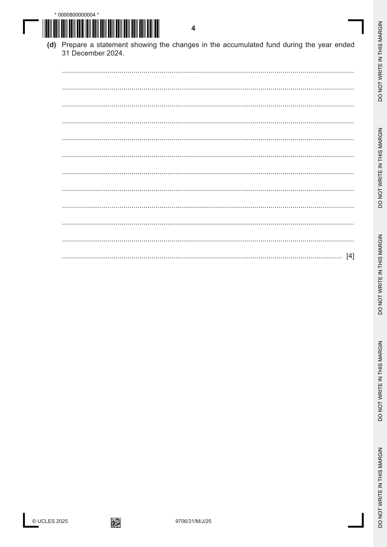Cambridge A Level Accounting 9706 2025 May/June Paper 3 · Variant 1 question paper, page 4 of 16