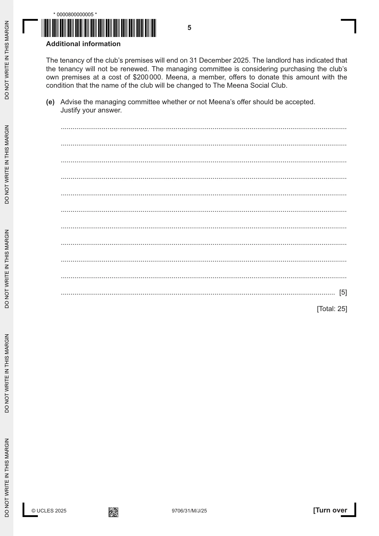 Cambridge A Level Accounting 9706 2025 May/June Paper 3 · Variant 1 question paper, page 5 of 16