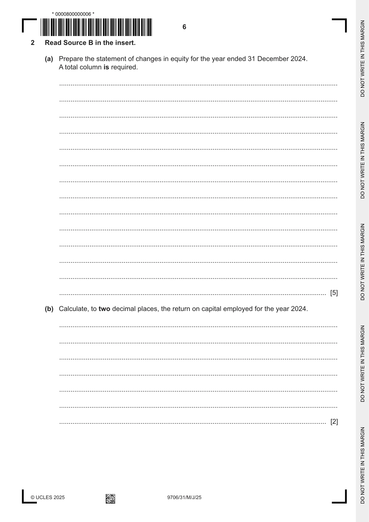 Cambridge A Level Accounting 9706 2025 May/June Paper 3 · Variant 1 question paper, page 6 of 16