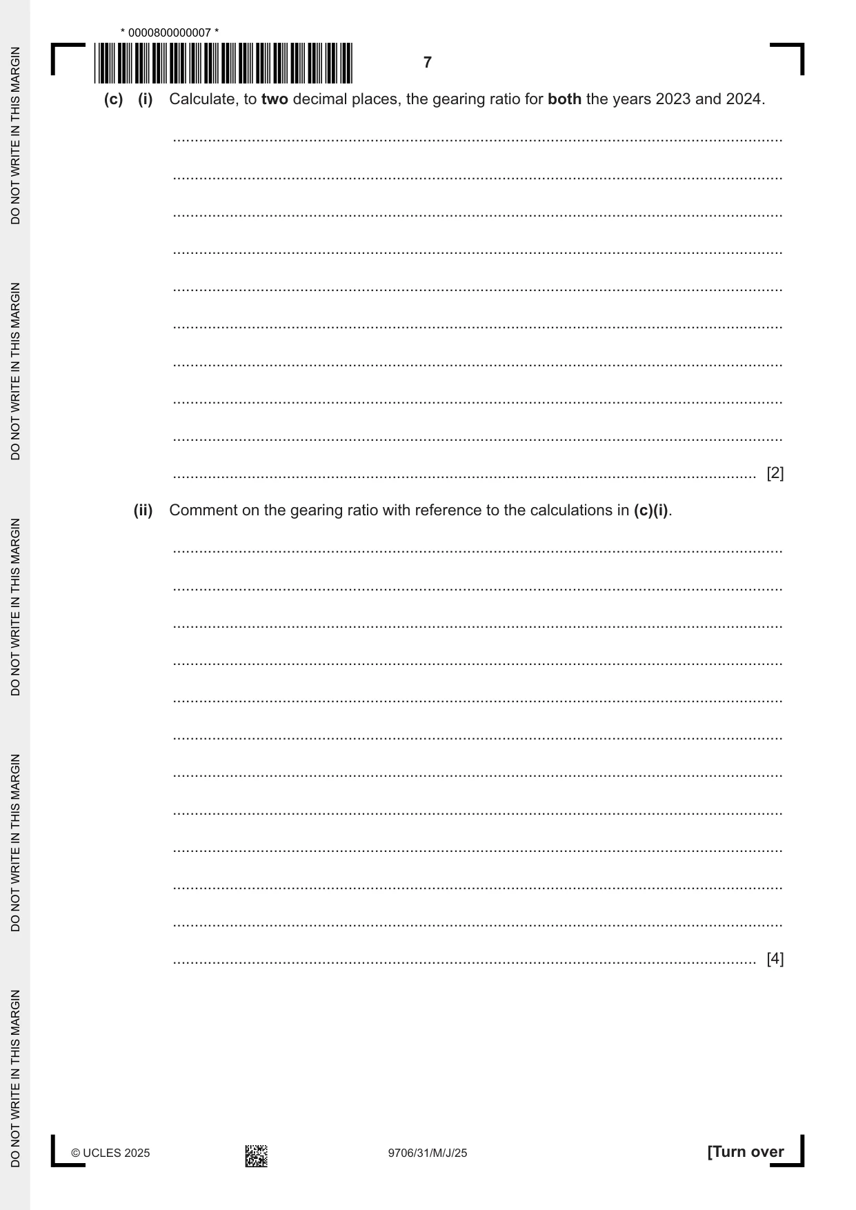 Cambridge A Level Accounting 9706 2025 May/June Paper 3 · Variant 1 question paper, page 7 of 16