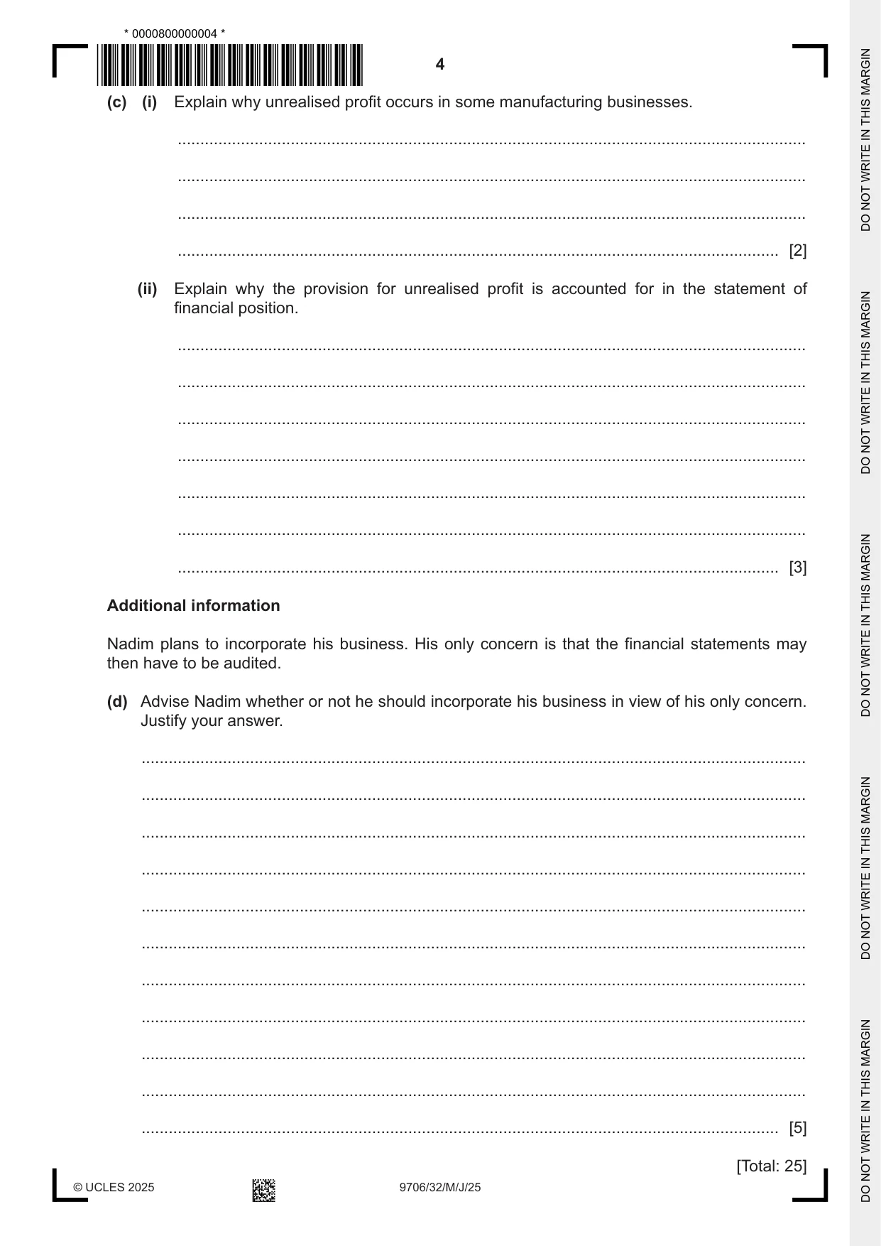 Cambridge A Level Accounting 9706 2025 May/June Paper 3 · Variant 2 question paper, page 4 of 12