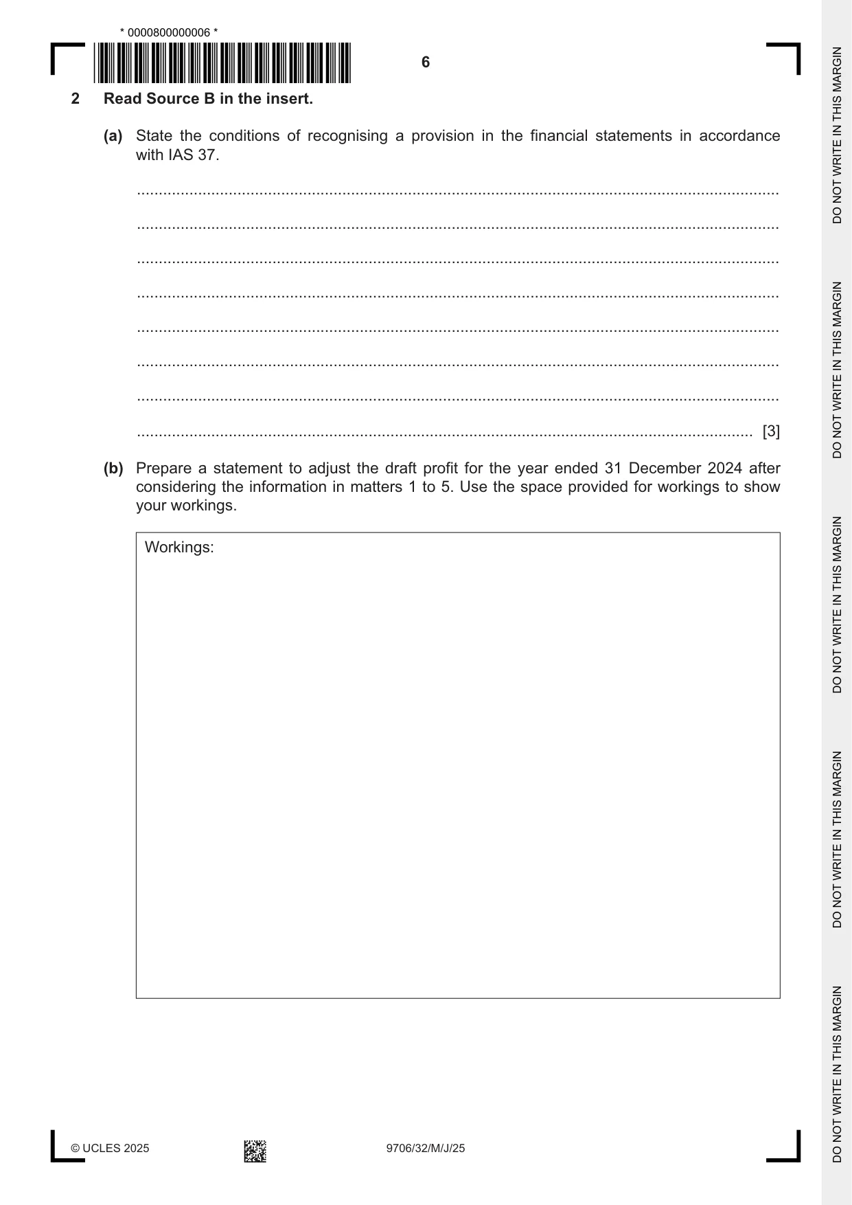 Cambridge A Level Accounting 9706 2025 May/June Paper 3 · Variant 2 question paper, page 6 of 12