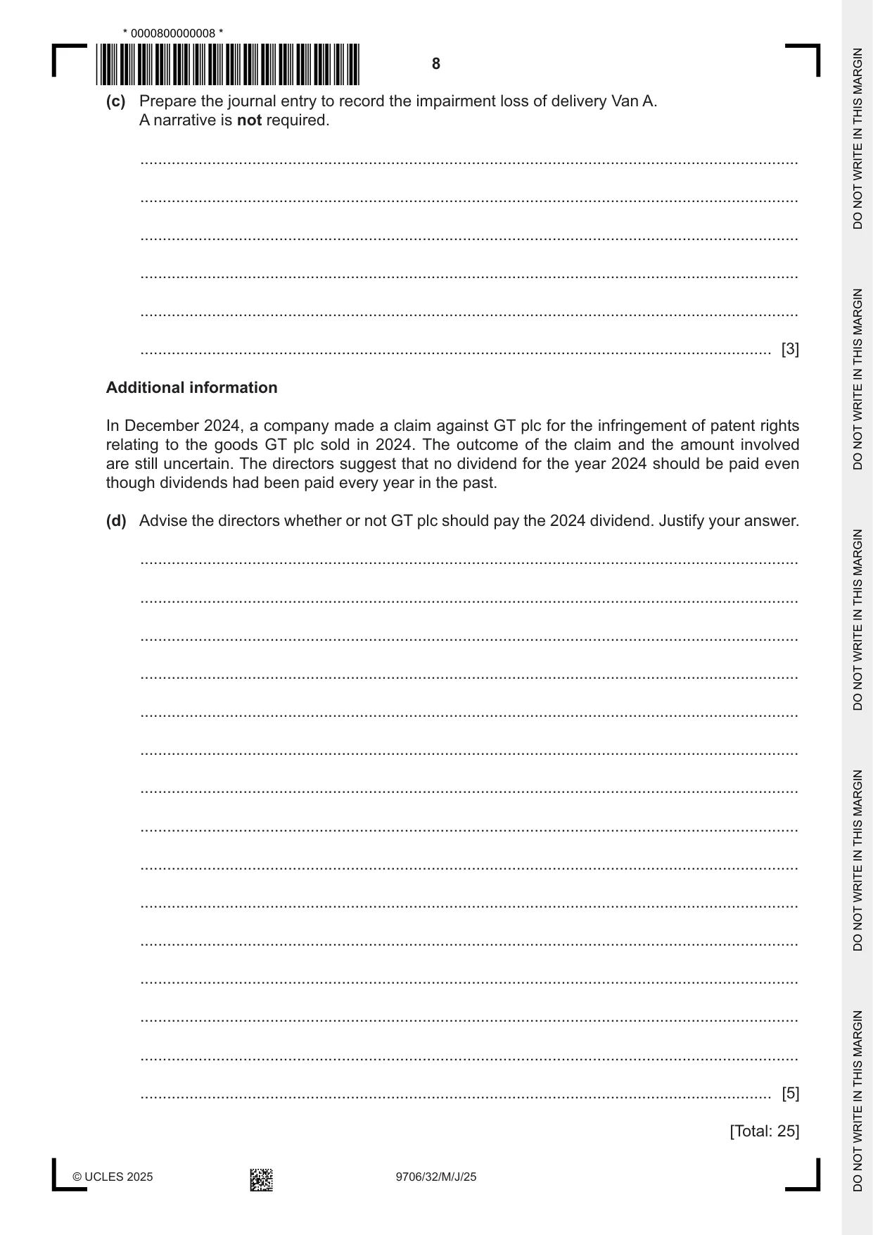 Cambridge A Level Accounting 9706 2025 May/June Paper 3 · Variant 2 question paper, page 8 of 12