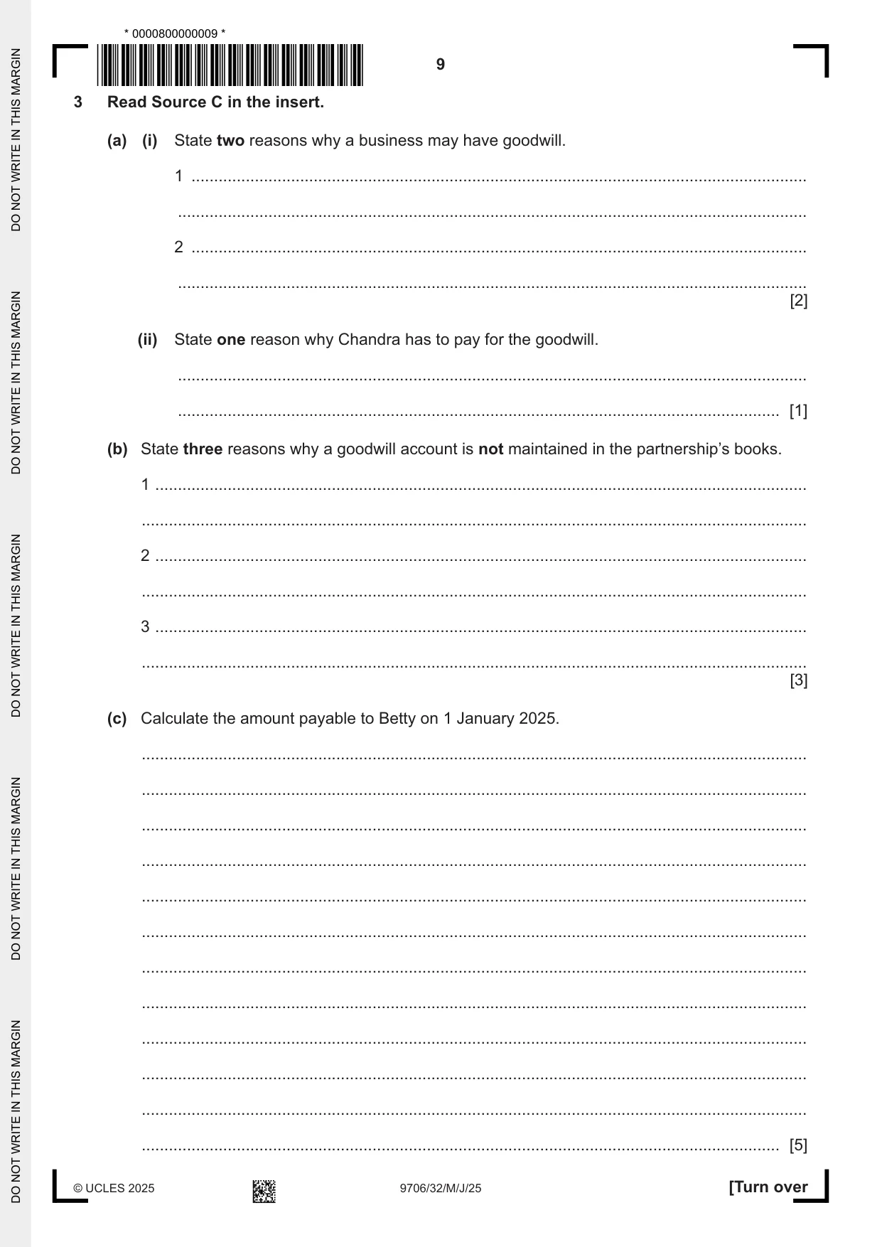 Cambridge A Level Accounting 9706 2025 May/June Paper 3 · Variant 2 question paper, page 9 of 12