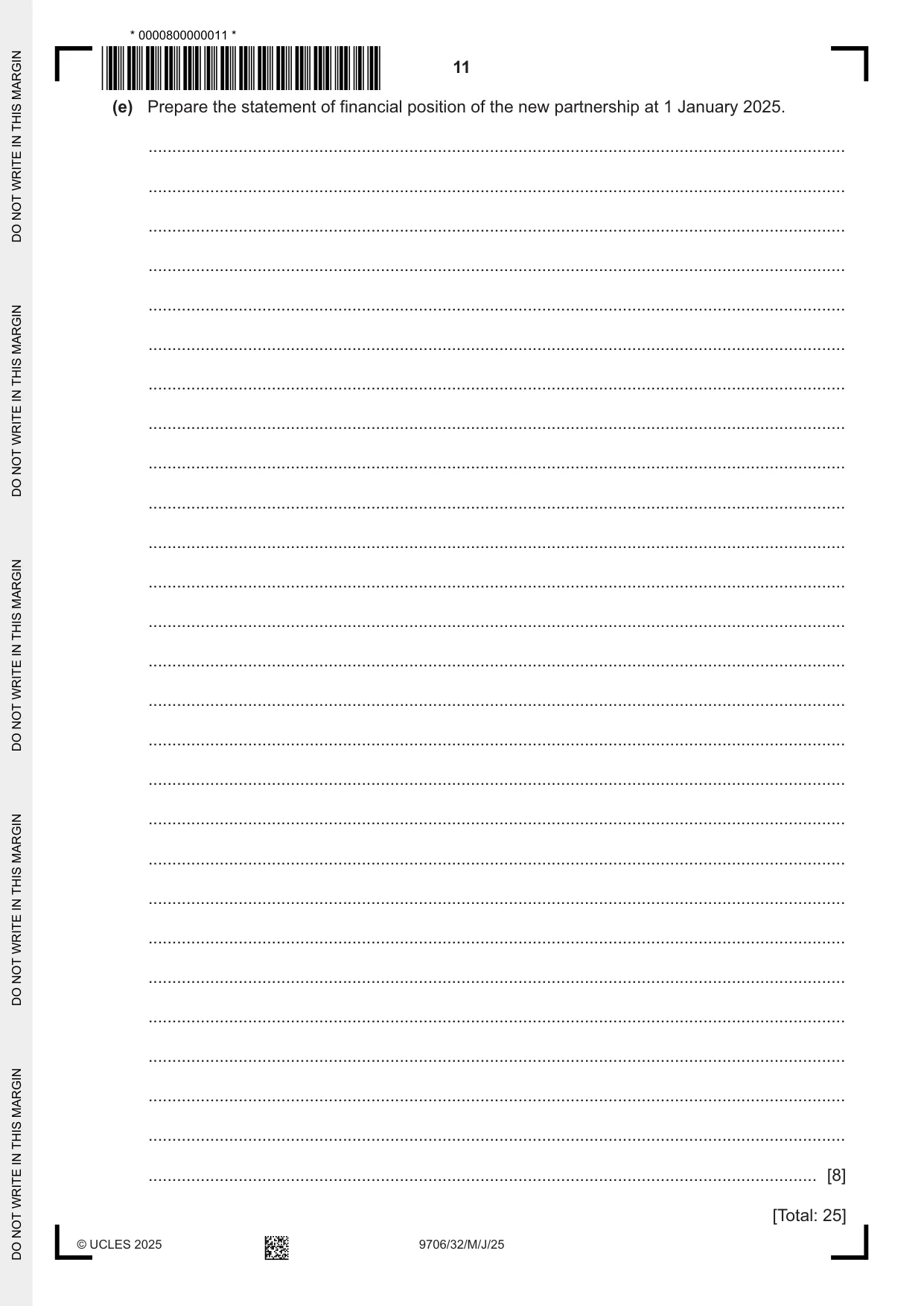 Cambridge A Level Accounting 9706 2025 May/June Paper 3 · Variant 2 question paper, page 11 of 12