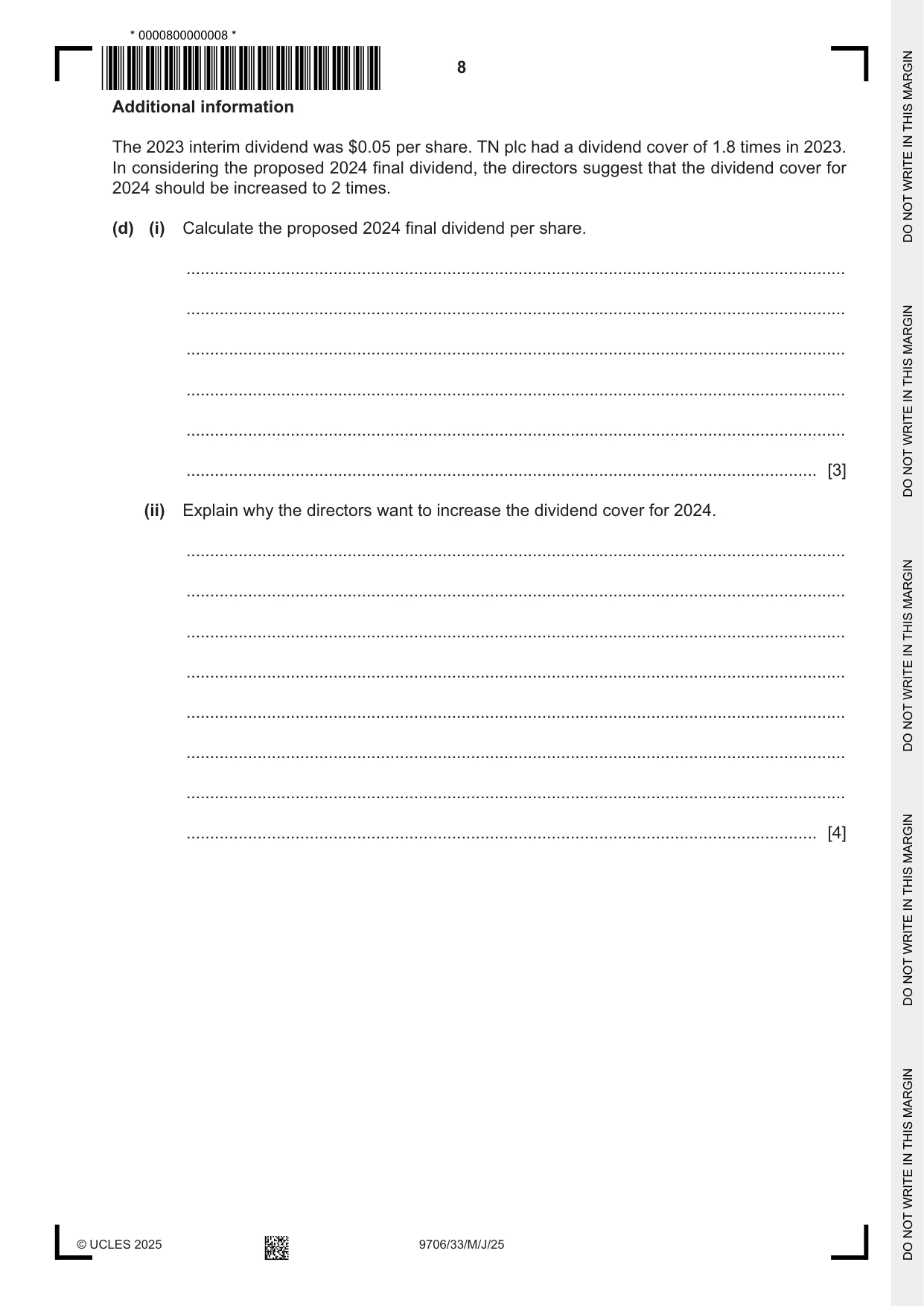 Cambridge A Level Accounting 9706 2025 May/June Paper 3 · Variant 3 question paper, page 8 of 16