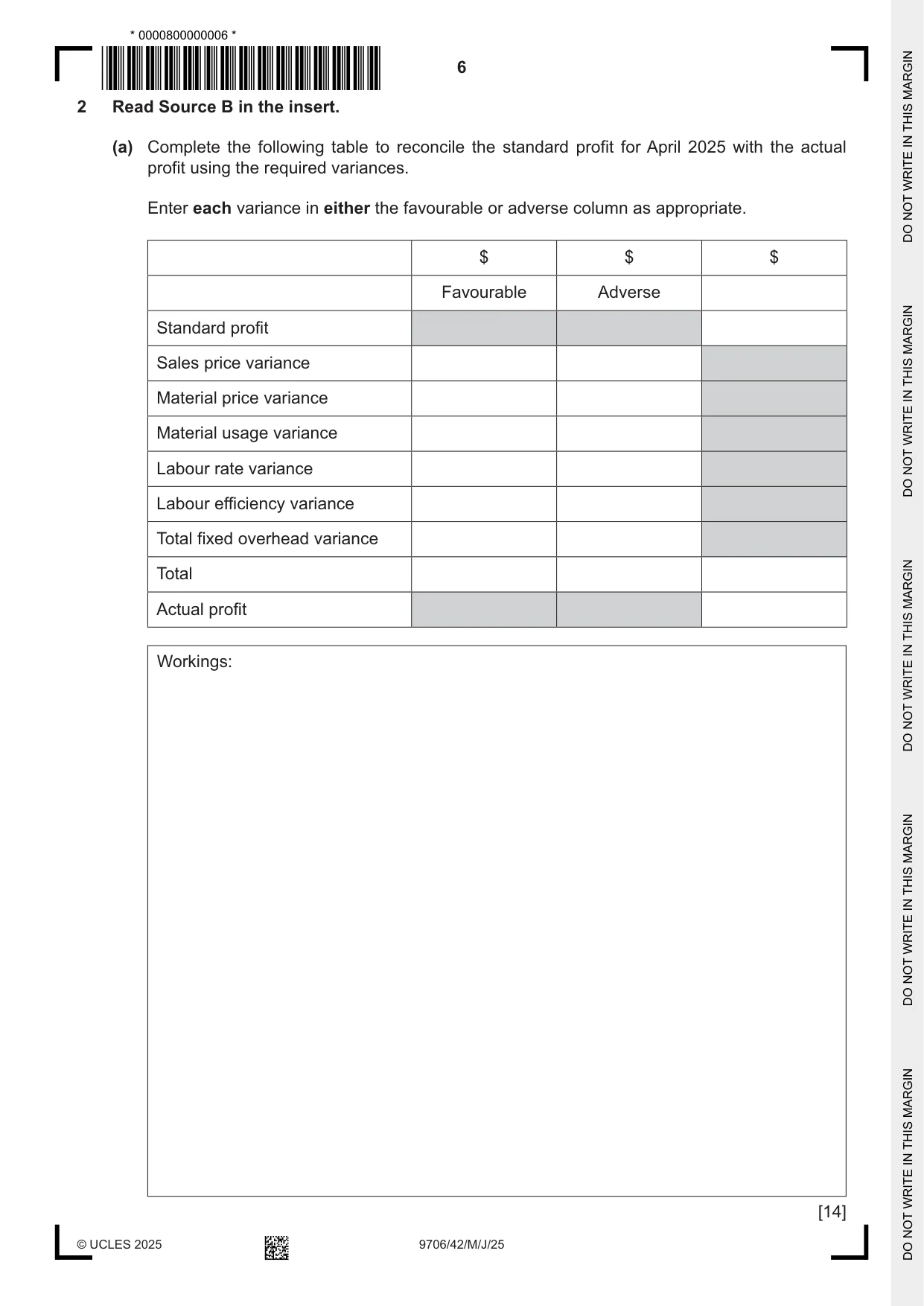 Cambridge A Level Accounting 9706 2025 May/June Paper 4 · Variant 2 question paper, page 6 of 8