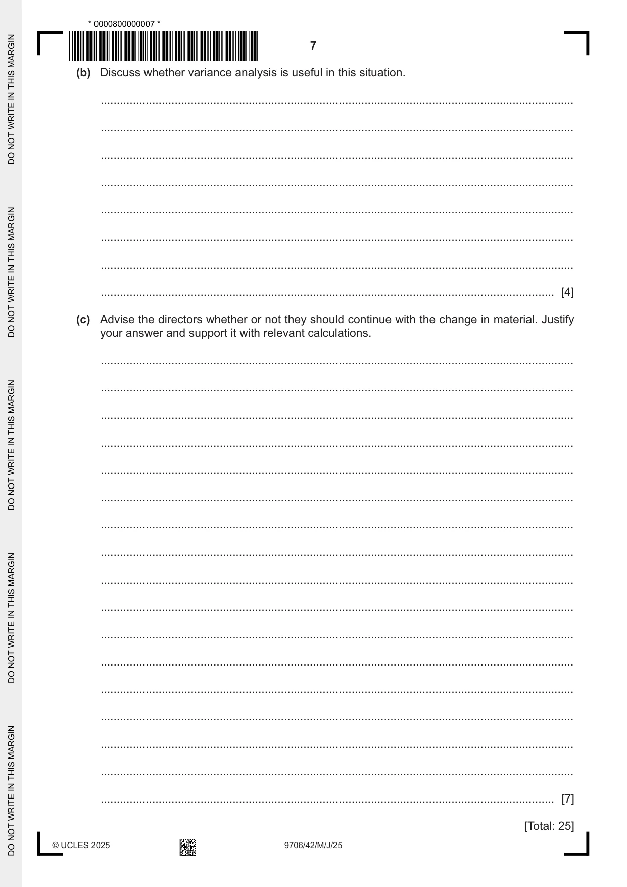 Cambridge A Level Accounting 9706 2025 May/June Paper 4 · Variant 2 question paper, page 7 of 8