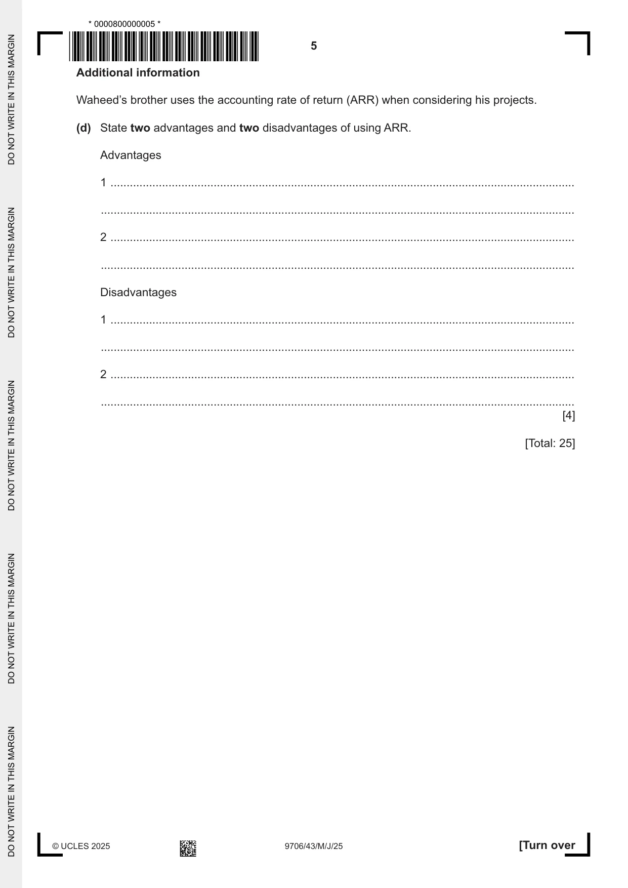 Cambridge A Level Accounting 9706 2025 May/June Paper 4 · Variant 3 question paper, page 5 of 12