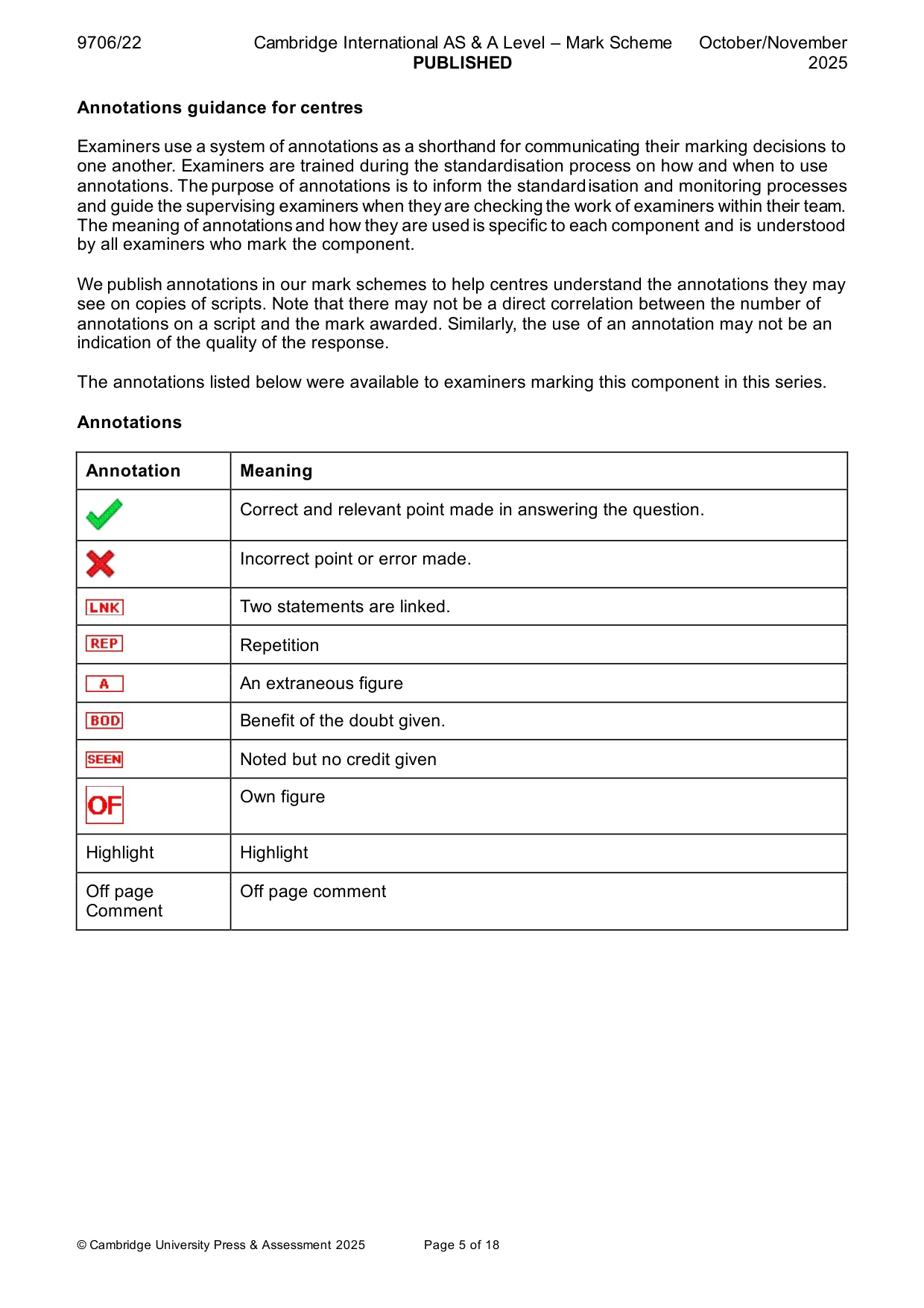 Mark scheme, page 5 of 18