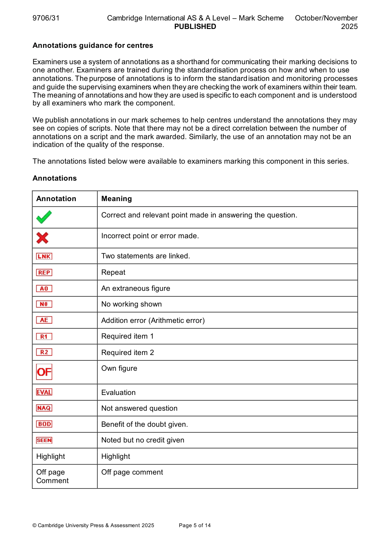 Mark scheme, page 5 of 14