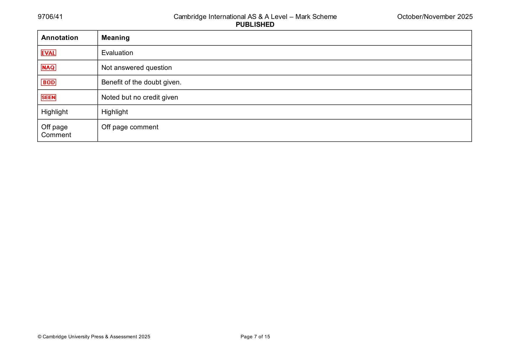 Mark scheme, page 7 of 15