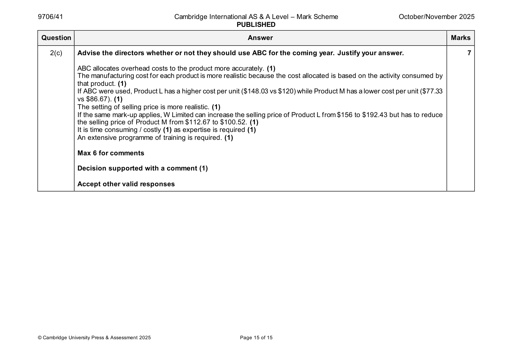 Mark scheme, page 15 of 15