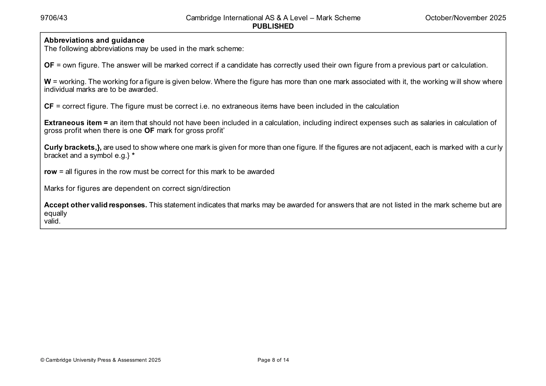 Mark scheme, page 8 of 14