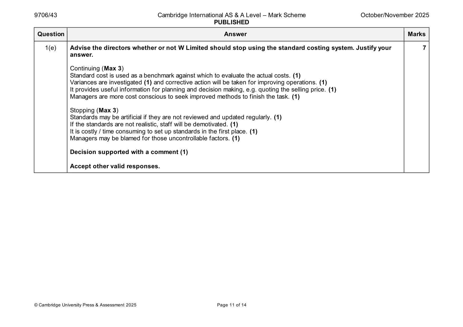 Mark scheme, page 11 of 14