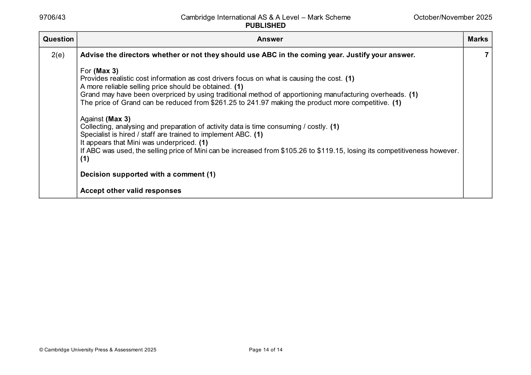 Mark scheme, page 14 of 14