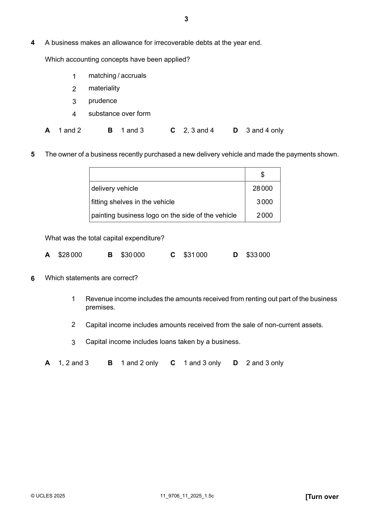 Cambridge A Level Accounting 9706 2025 Oct/Nov Paper 1 · Variant 1 question paper, page 3 of 12