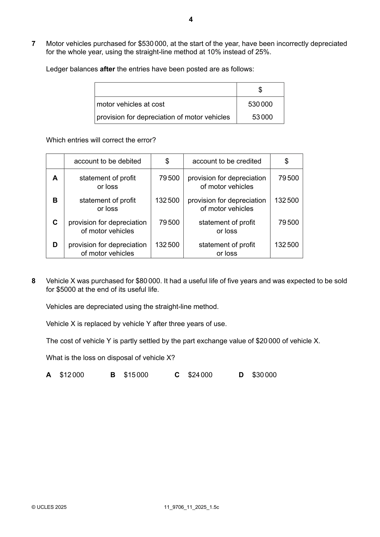 Cambridge A Level Accounting 9706 2025 Oct/Nov Paper 1 · Variant 1 question paper, page 4 of 12