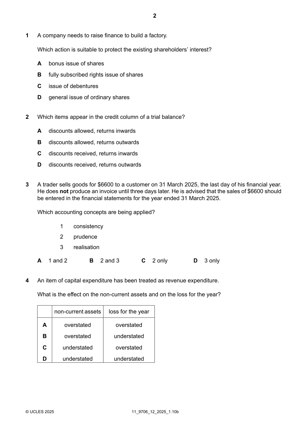 Cambridge A Level Accounting 9706 2025 Oct/Nov Paper 1 · Variant 2 question paper, page 2 of 12
