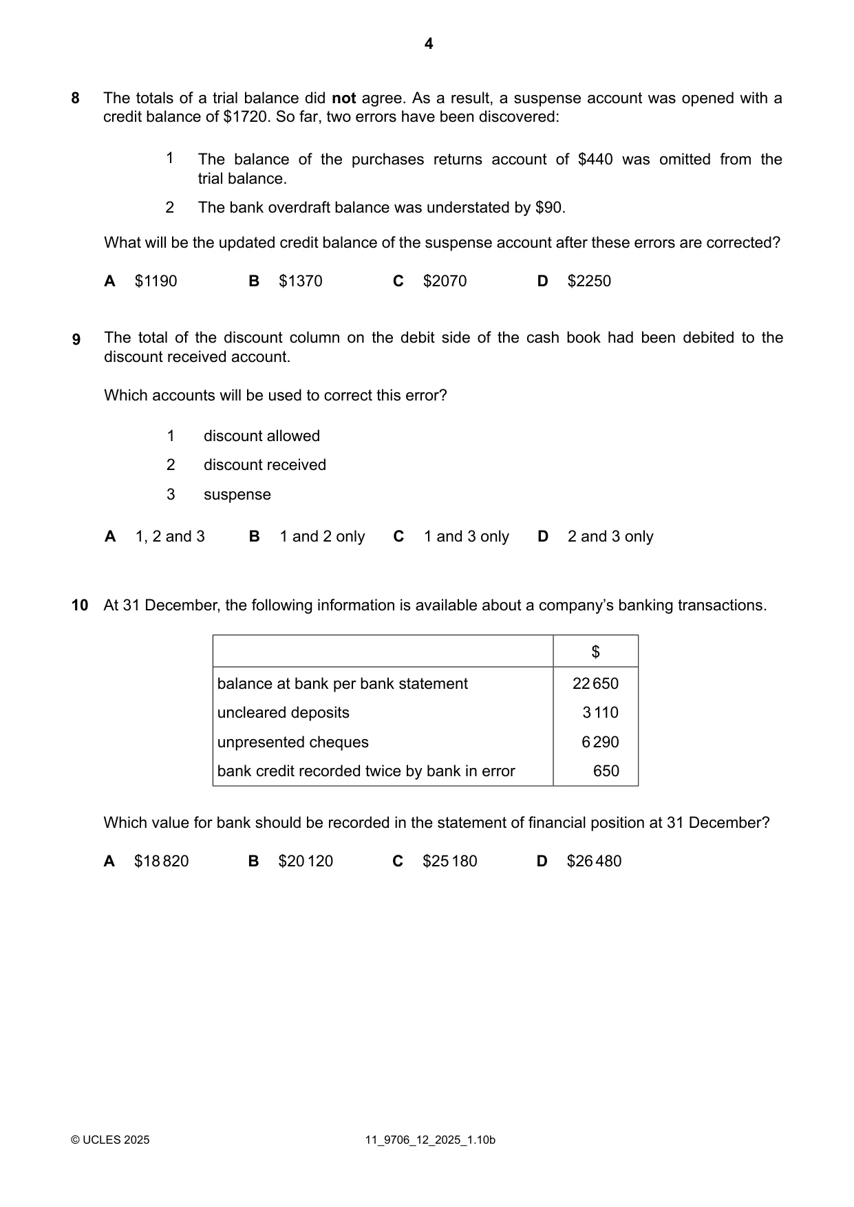 Cambridge A Level Accounting 9706 2025 Oct/Nov Paper 1 · Variant 2 question paper, page 4 of 12