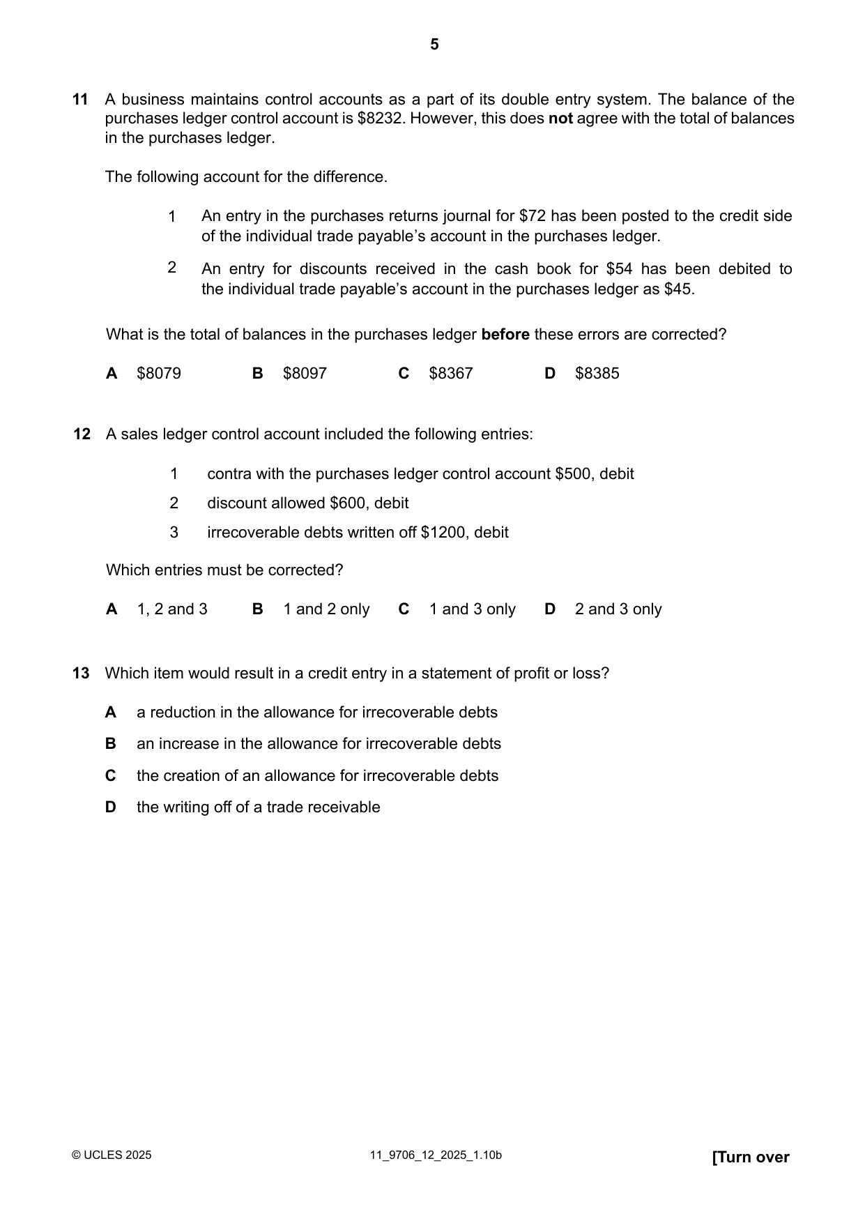 Cambridge A Level Accounting 9706 2025 Oct/Nov Paper 1 · Variant 2 question paper, page 5 of 12