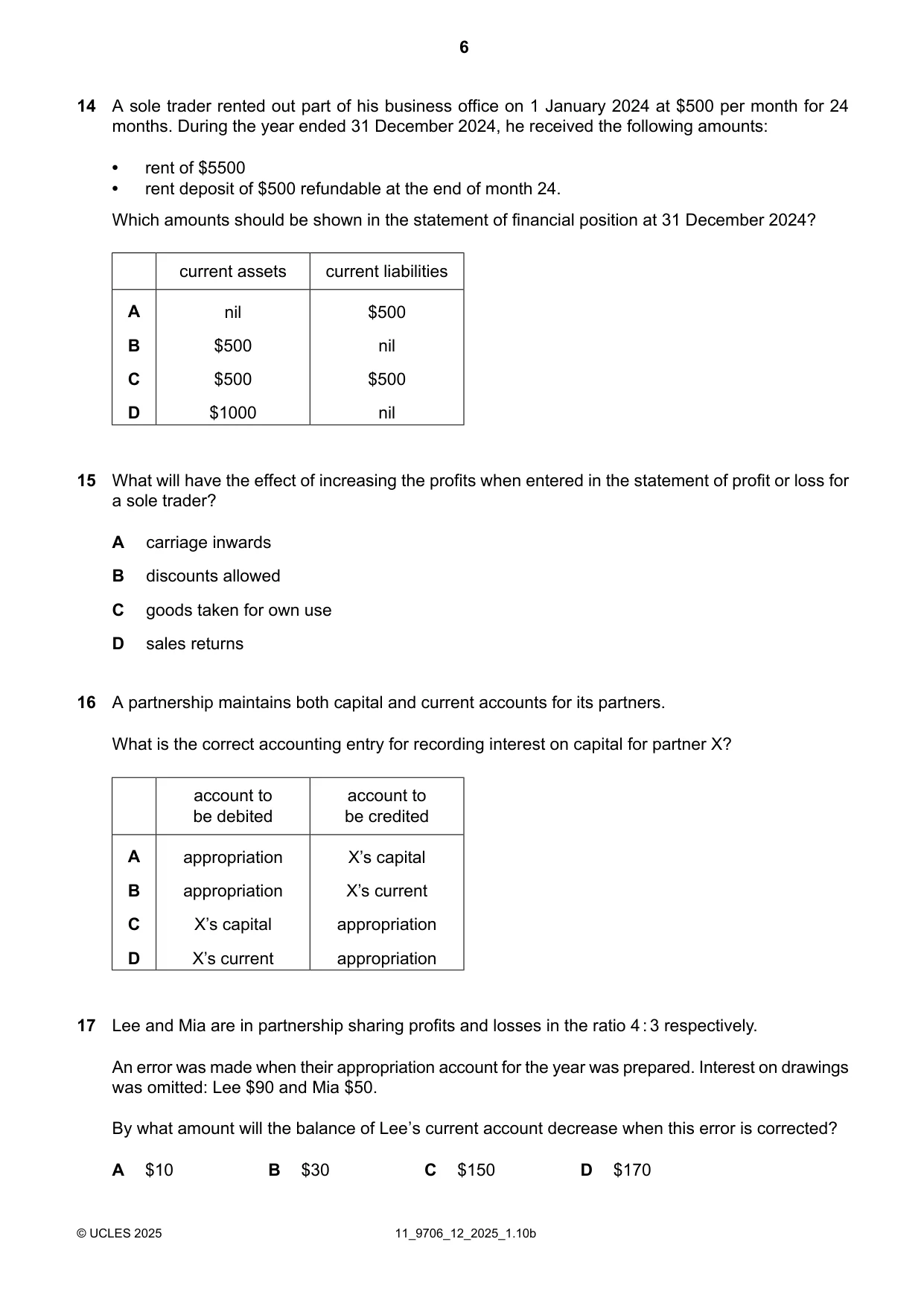 Cambridge A Level Accounting 9706 2025 Oct/Nov Paper 1 · Variant 2 question paper, page 6 of 12